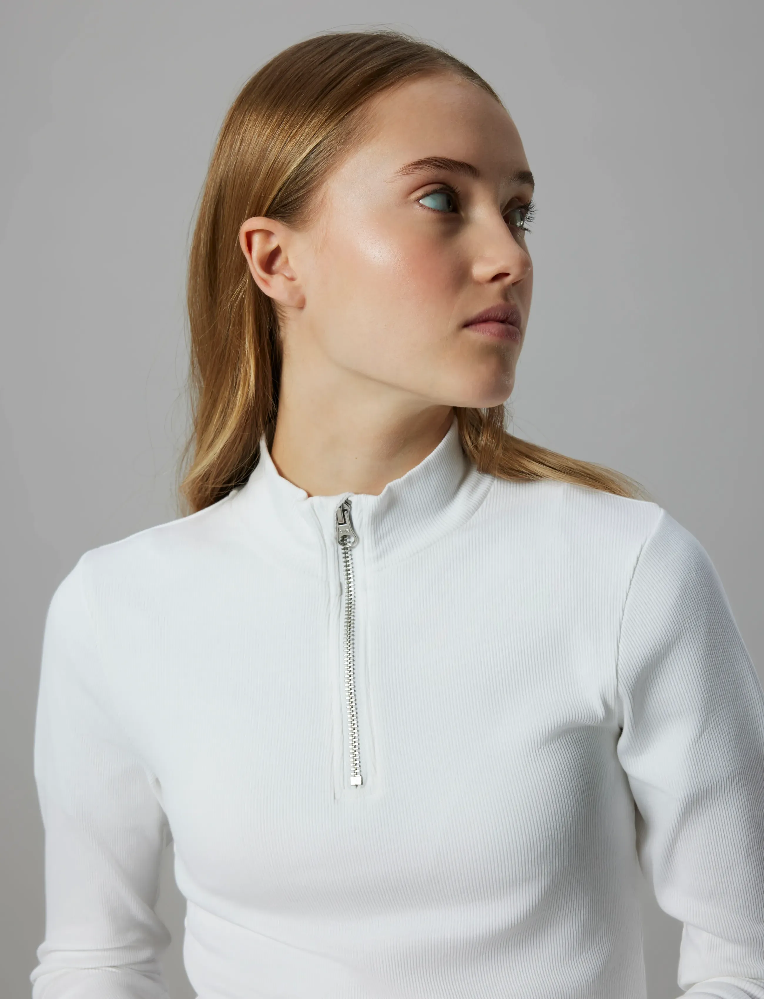 LMTD - NLFHINAJA LS SHORT S HALF ZIP TOP - stickade tröjor - bright white - 3