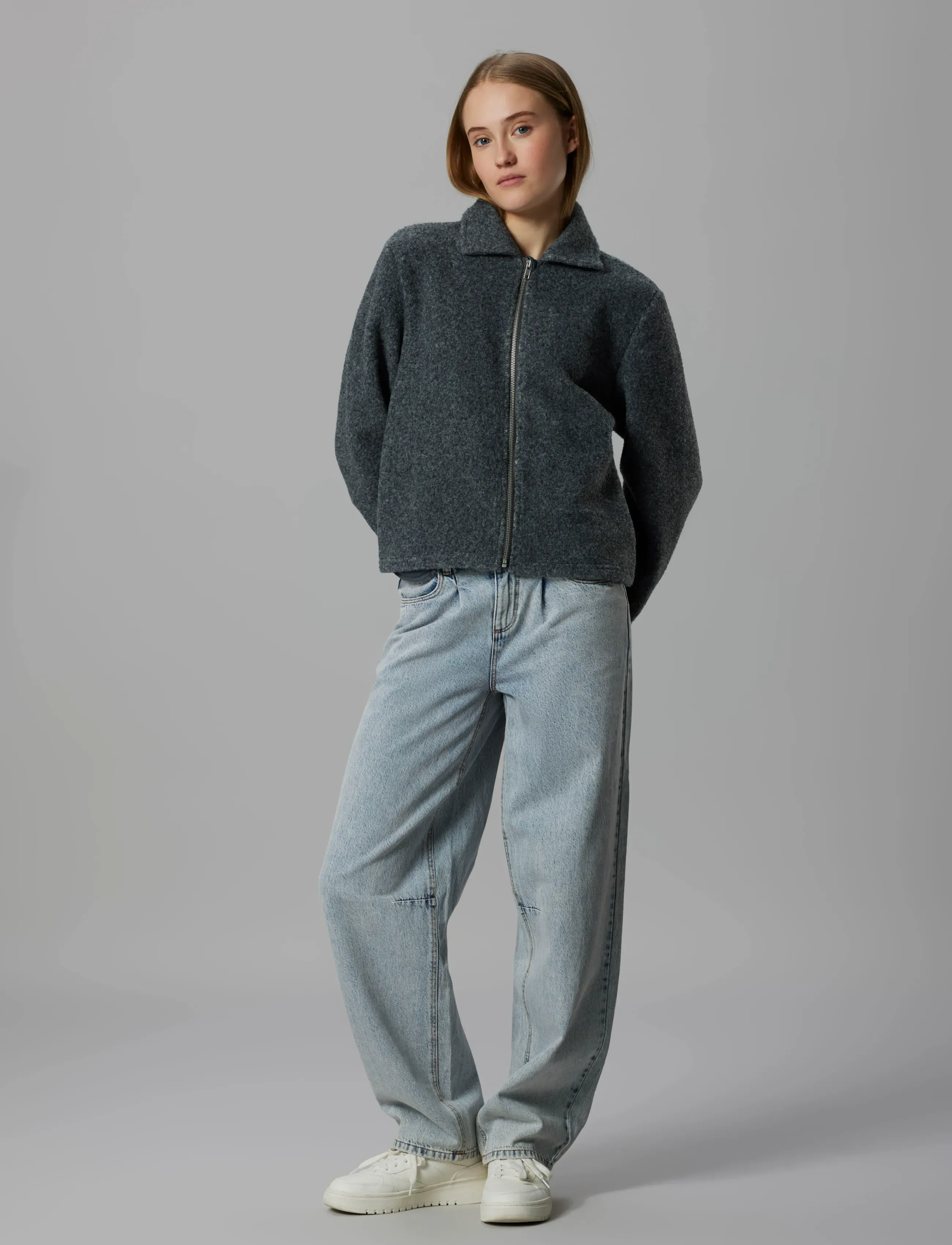 LMTD - NLFBARIA LS SHORT ZIP JACKET - fleece - dark grey melange - 4