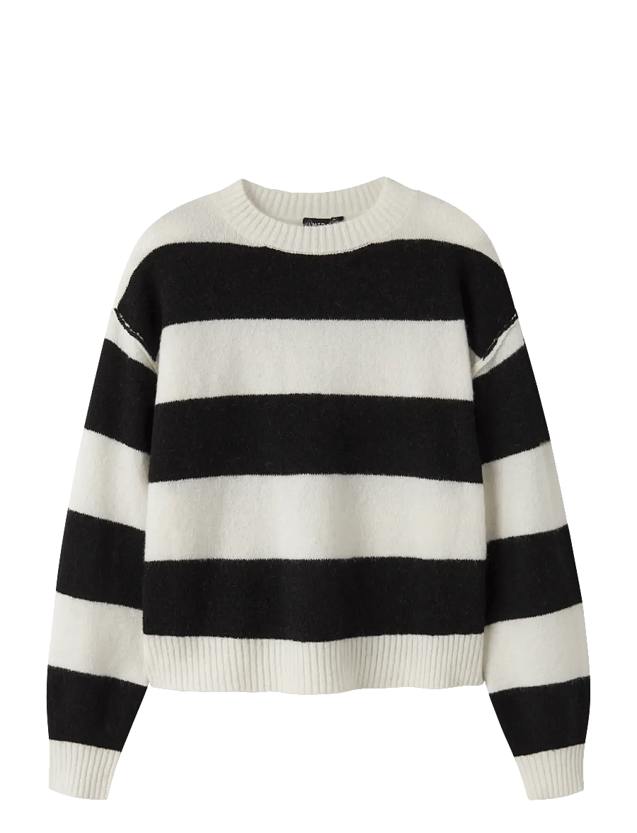 LMTD - NLFBYNTHE STRIPE LS SHORT KNIT - pullover - black - 0