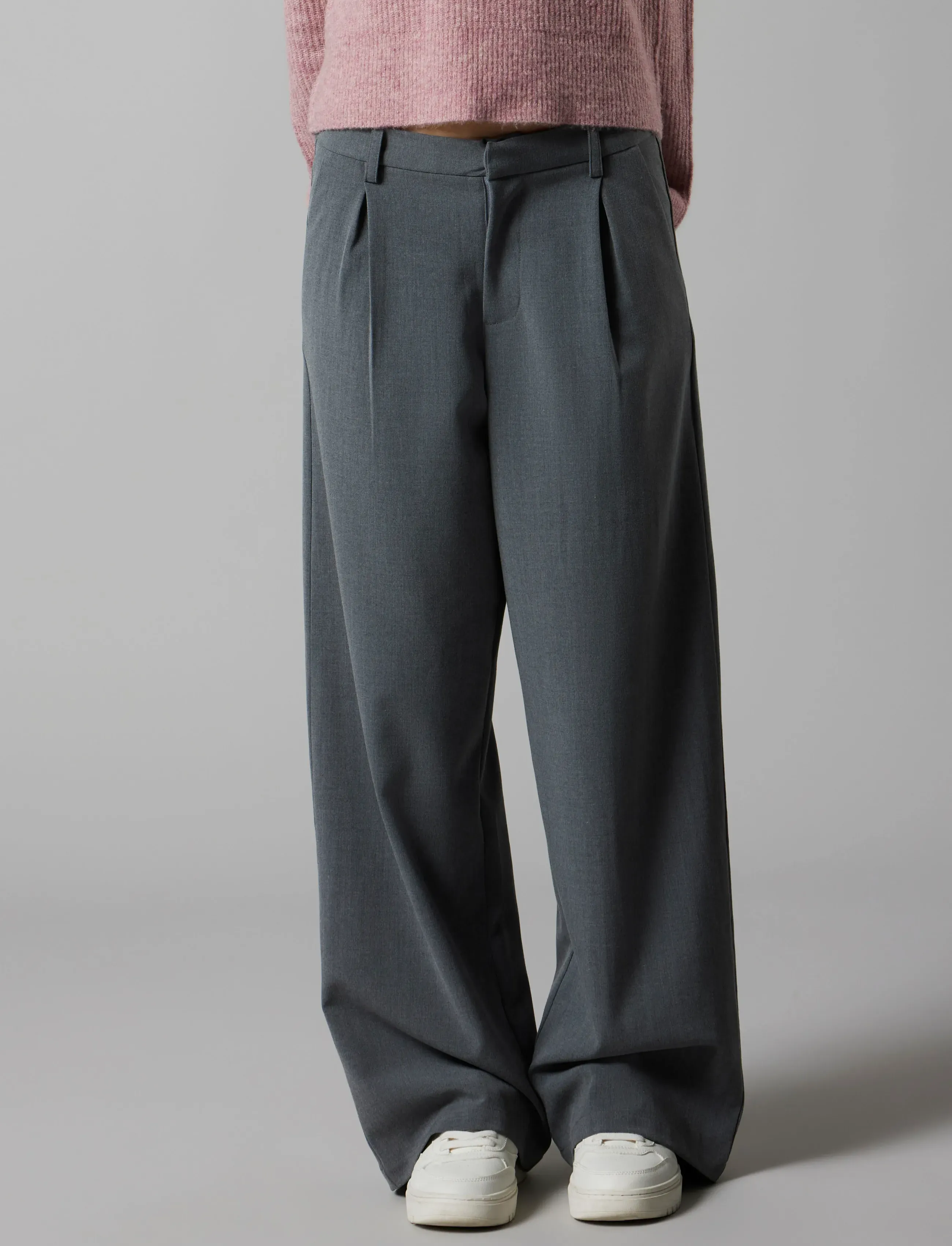 LMTD - NLFLUIS NW PLEAT WIDE PANT - trousers - grey melange - 4