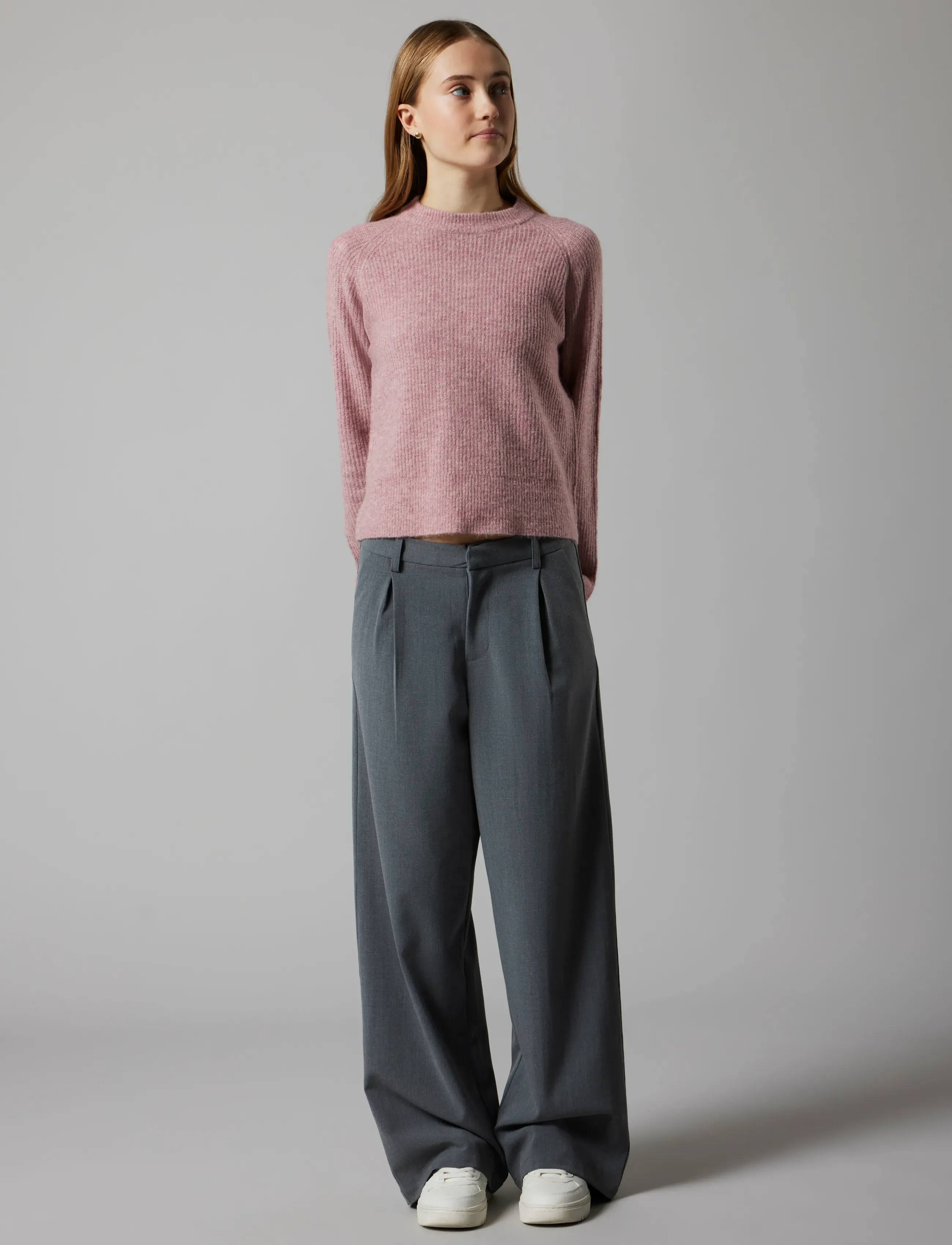 LMTD - NLFLUIS NW PLEAT WIDE PANT - trousers - grey melange - 5