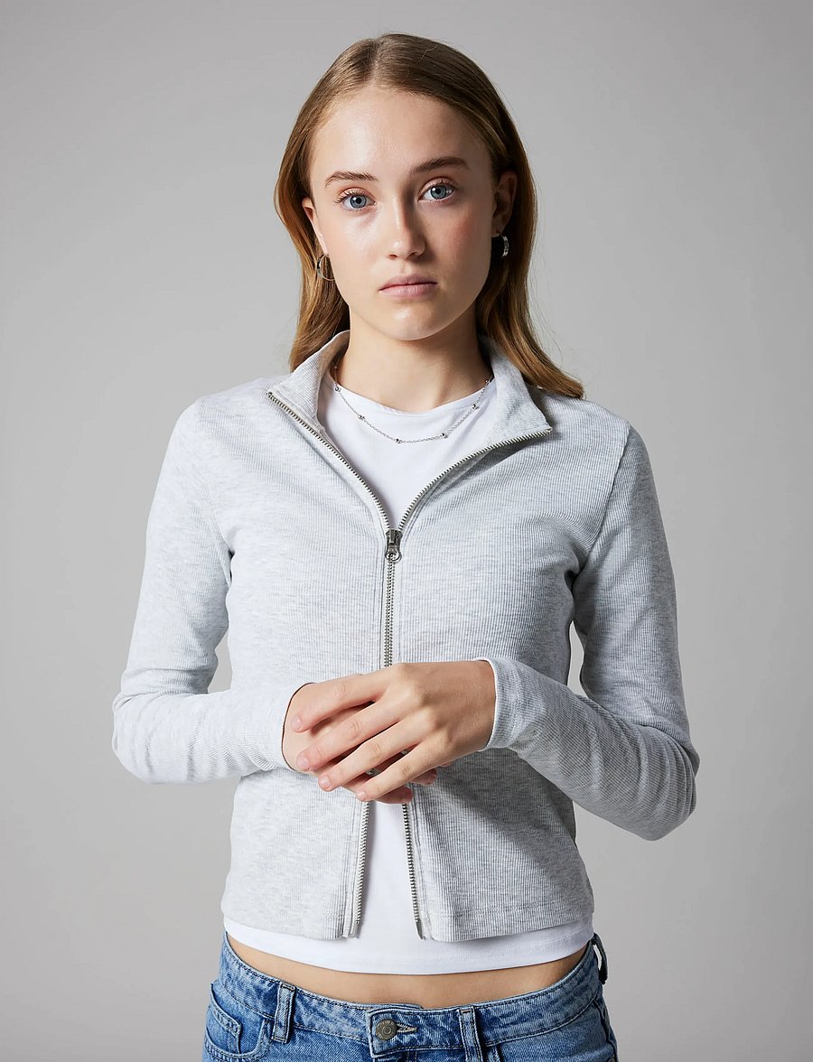 LMTD - NLFHINAJA LS SHORT S ZIP CARDIGAN - cardigans - light grey melange - 3