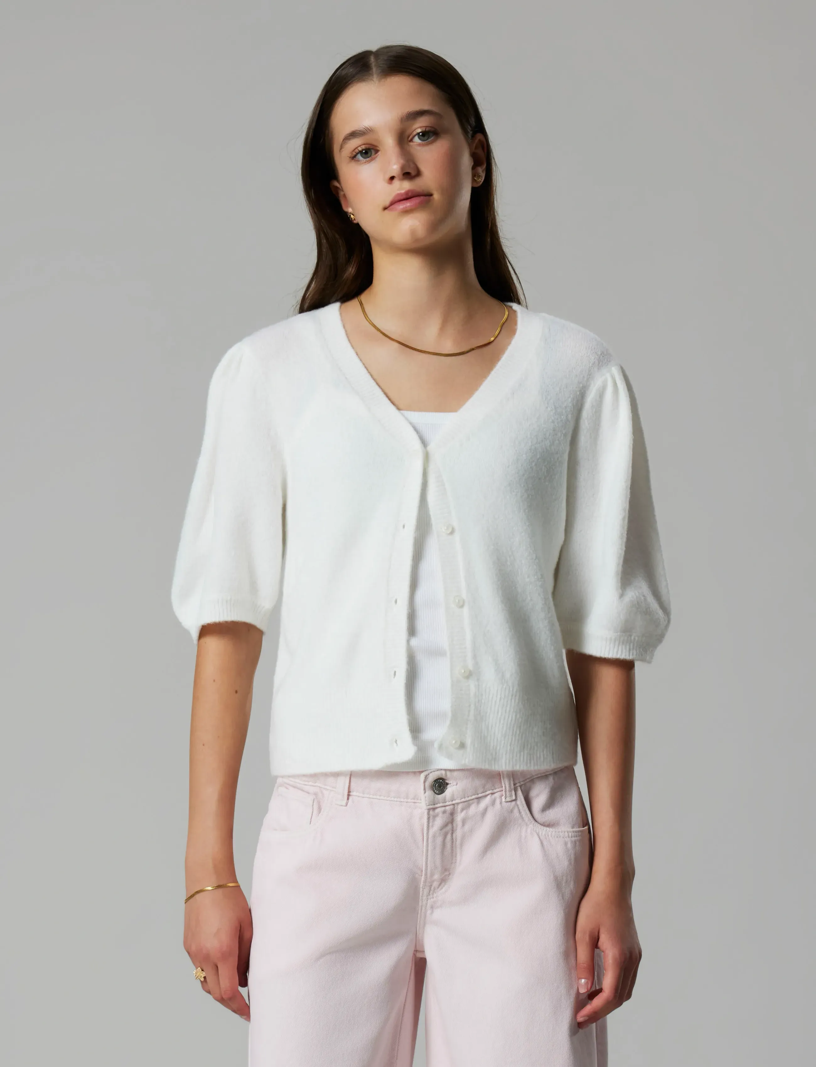 LMTD - NLFLODET SS SHORT S KNIT V CARDIGAN - cardigans - white alyssum - 3