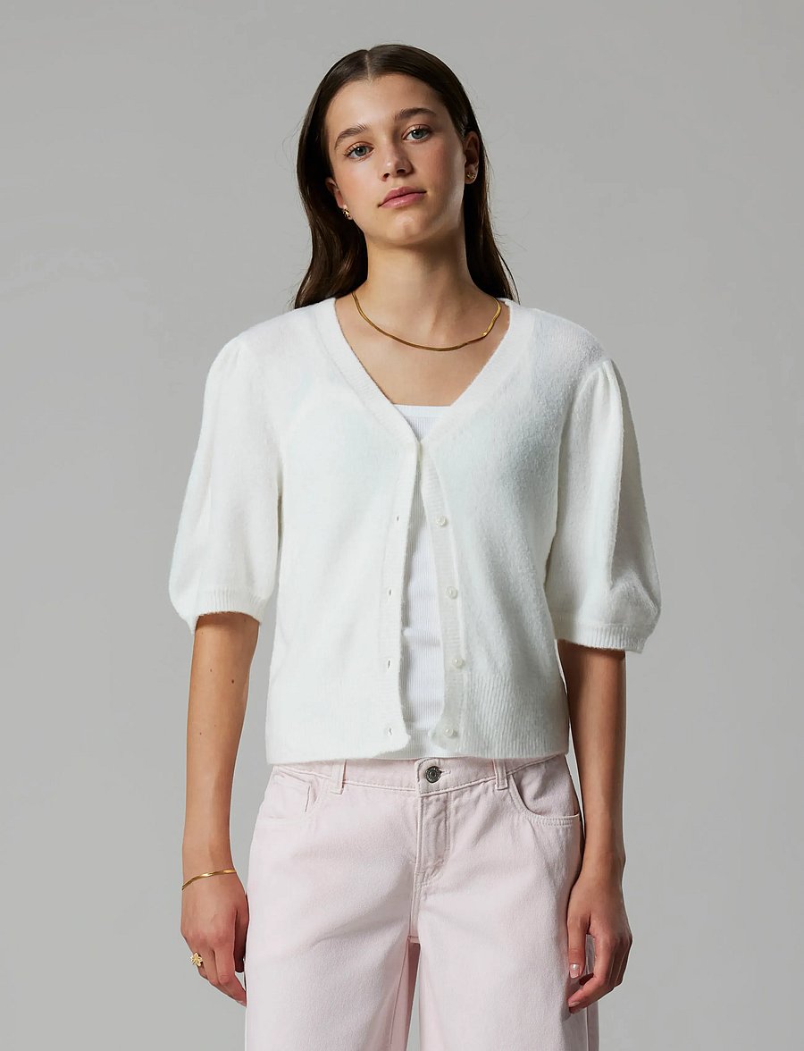 LMTD - NLFLODET SS SHORT S KNIT V CARDIGAN - cardigans - white alyssum - 3