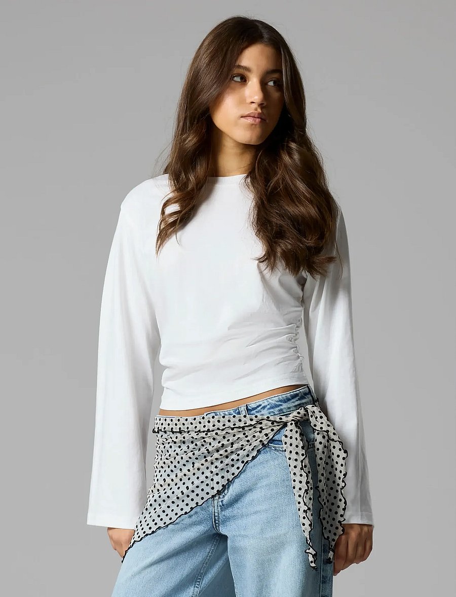 LMTD - NLFNOVEGAT LS SHORT RUCHED TOP - t-krekli ar garām piedurknēm - bright white - 4