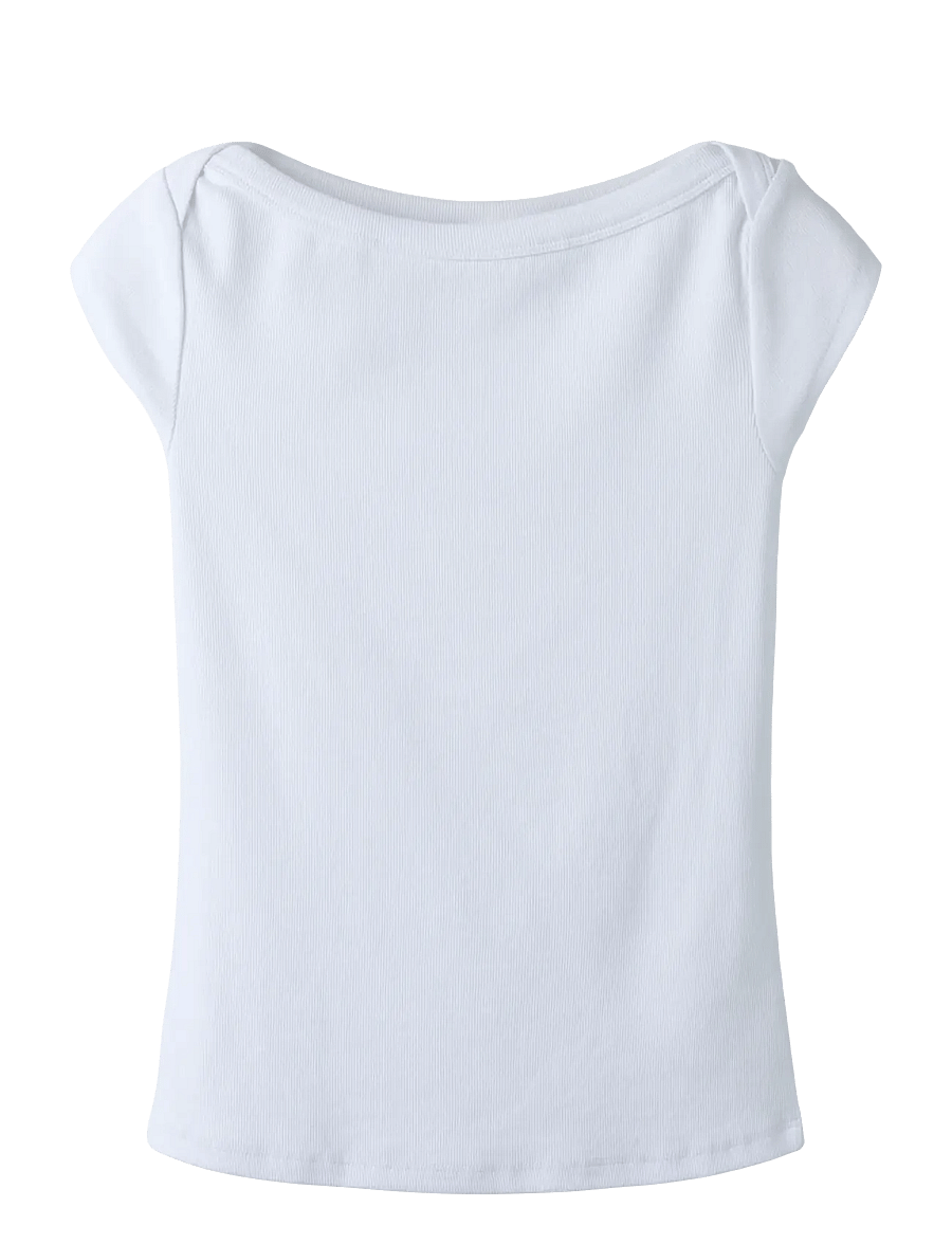 LMTD - NLFENVO SS SHORT BOATNECK S TOP - kurzärmelige - bright white - 0