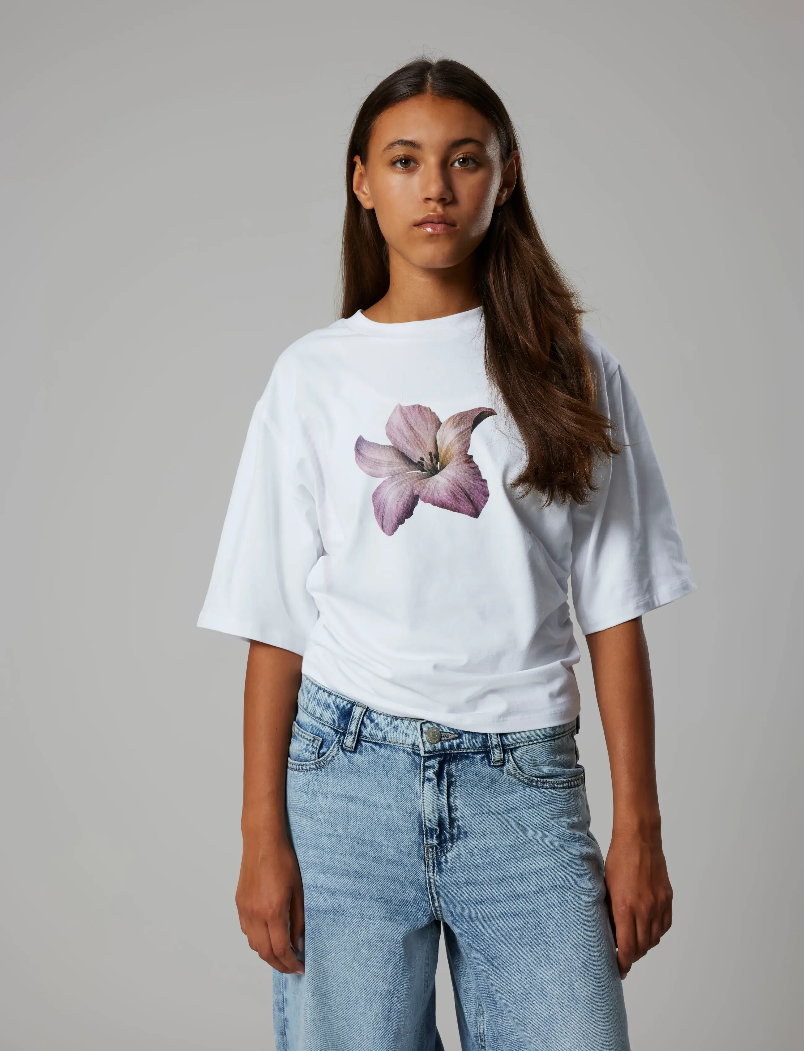 LMTD - NLFREBECFLO SS ROUCHED SHORT TOP - kortærmede t-shirts - bright white - 3