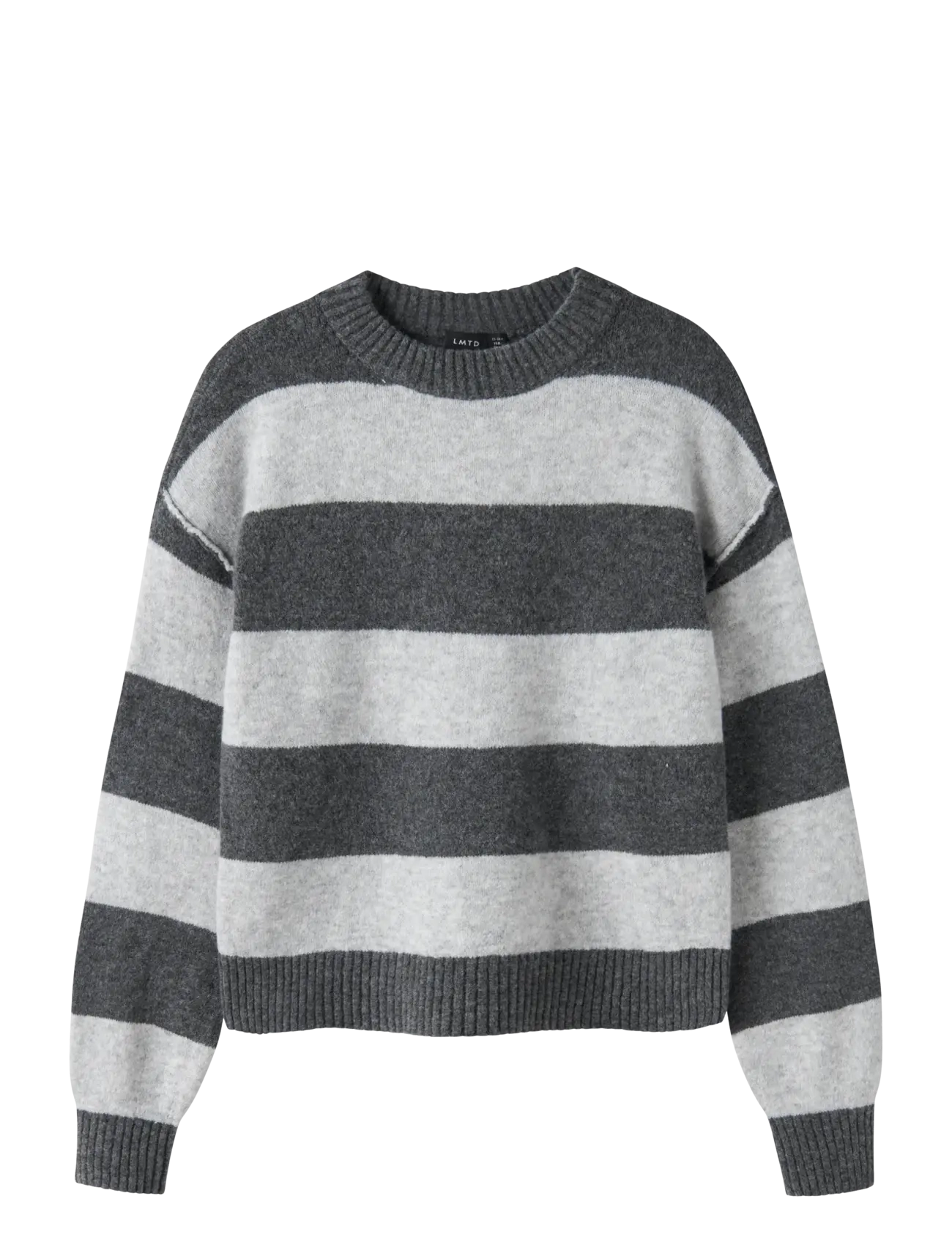 LMTD Nlfbynthe Stripe Ls Short Knit Noos, 122-128, Grey, Strik > Pullovere, Børn
