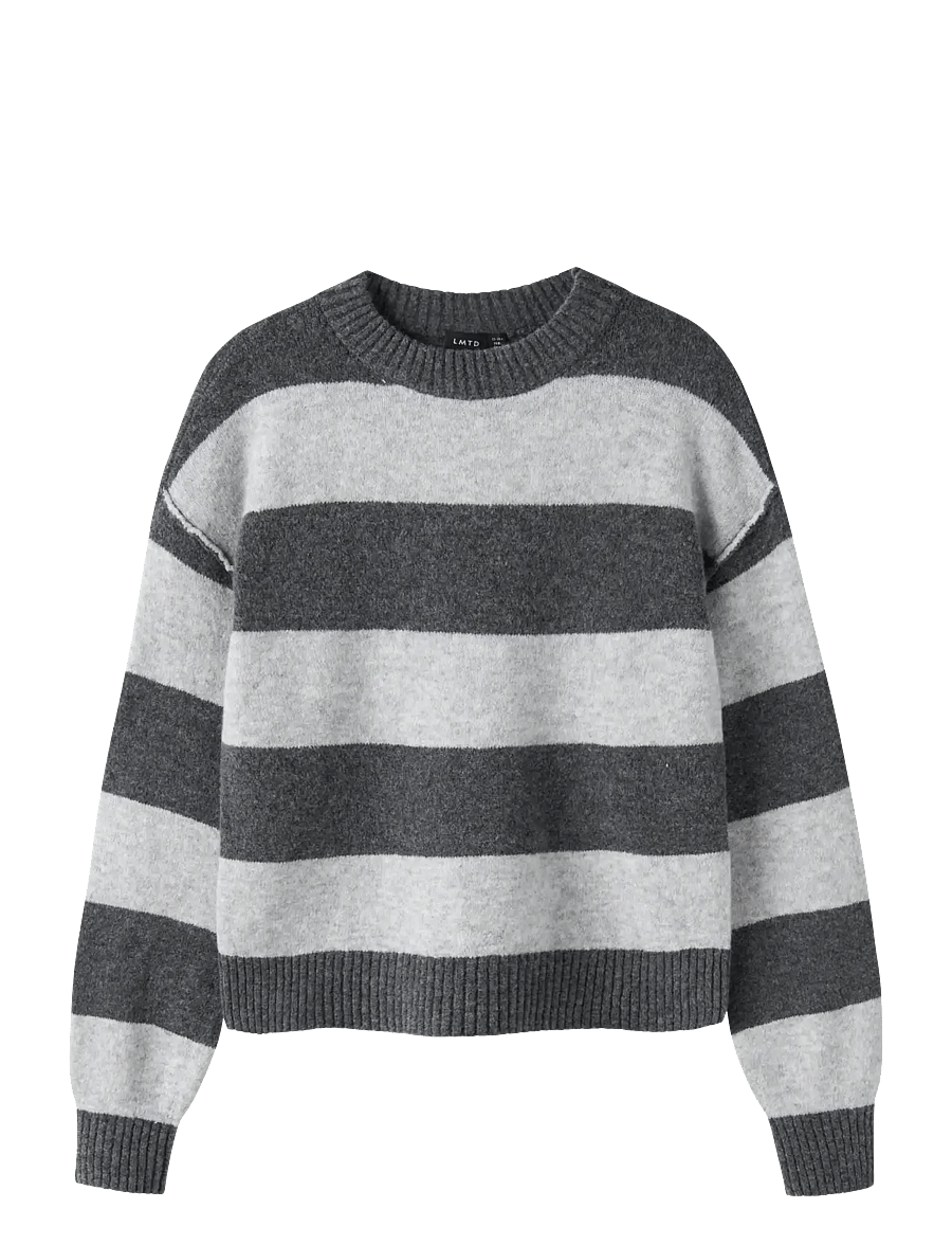 LMTD - NLFBYNTHE STRIPE LS SHORT KNIT NOOS - dark grey melange - 0
