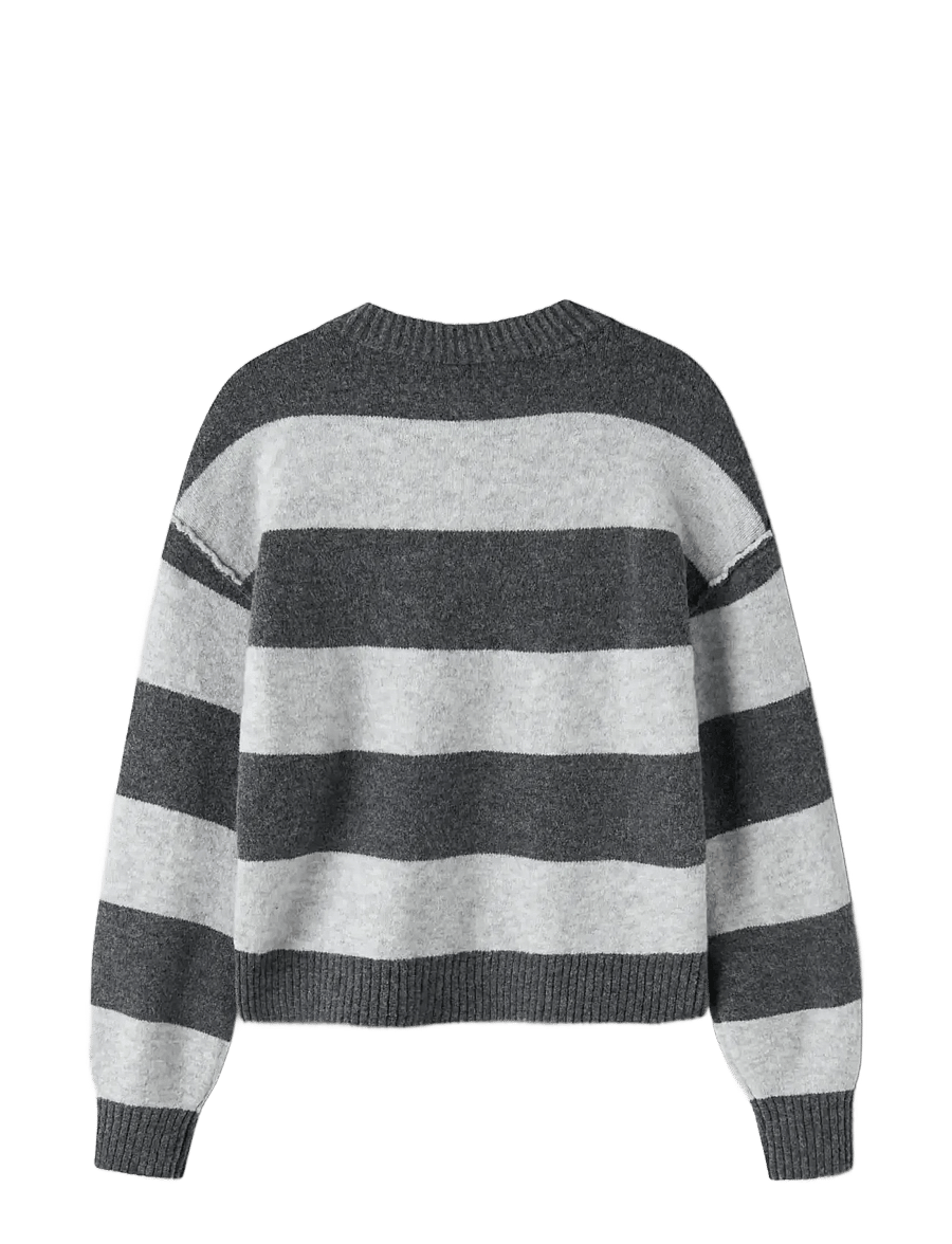 LMTD - NLFBYNTHE STRIPE LS SHORT KNIT NOOS - dark grey melange - 1