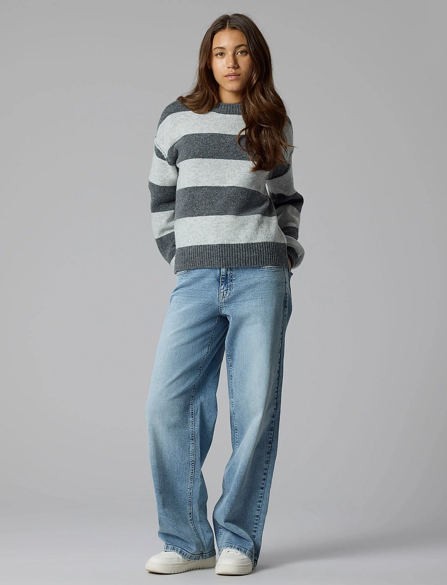 LMTD - NLFBYNTHE STRIPE LS SHORT KNIT NOOS - dark grey melange - 3