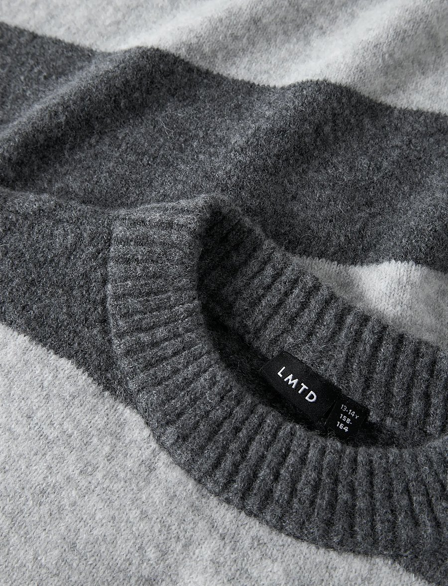 LMTD - NLFBYNTHE STRIPE LS SHORT KNIT NOOS - dark grey melange - 5