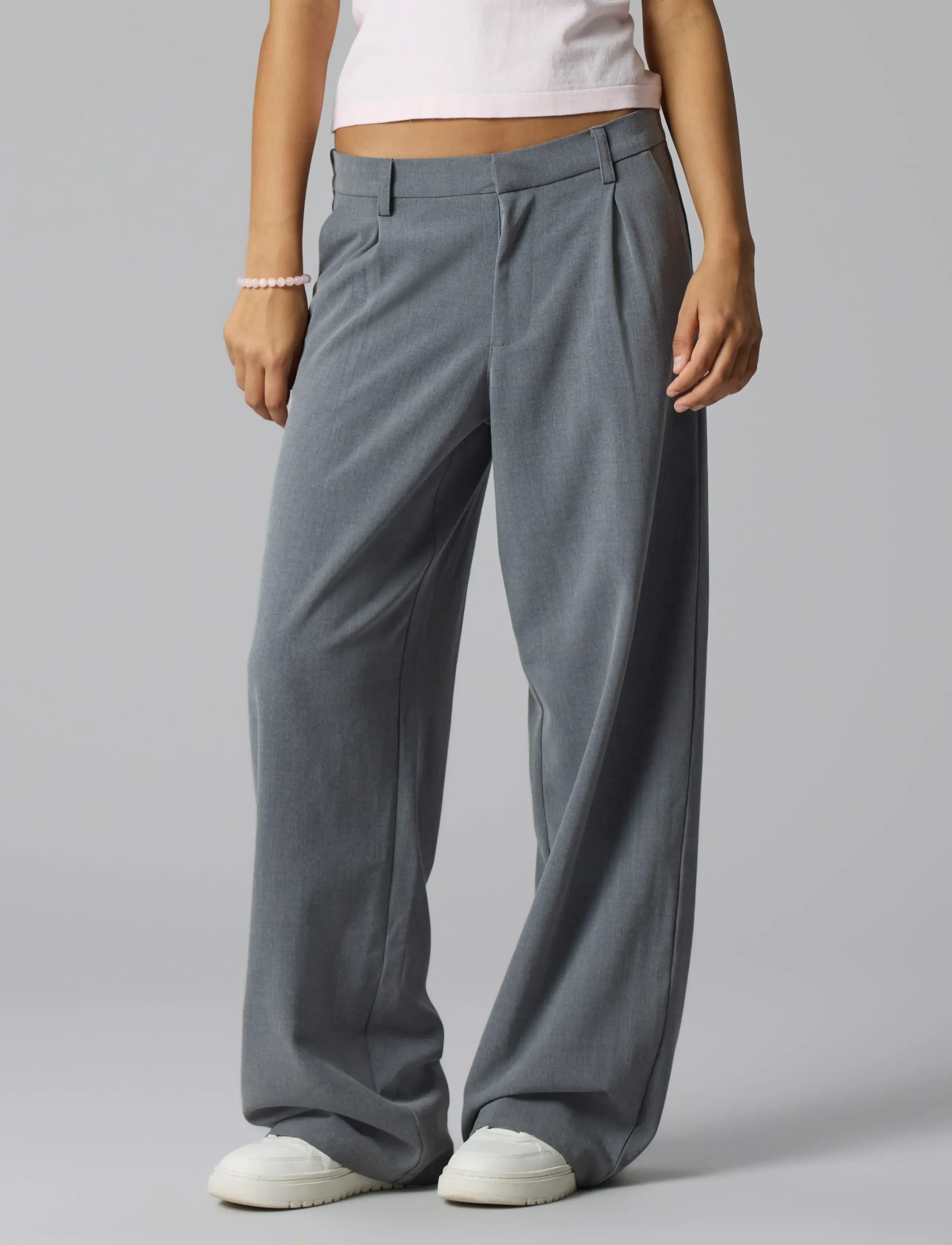 LMTD - NLFLUIS NW PLEAT WIDE PANT NOOS - trousers - grey melange - 3