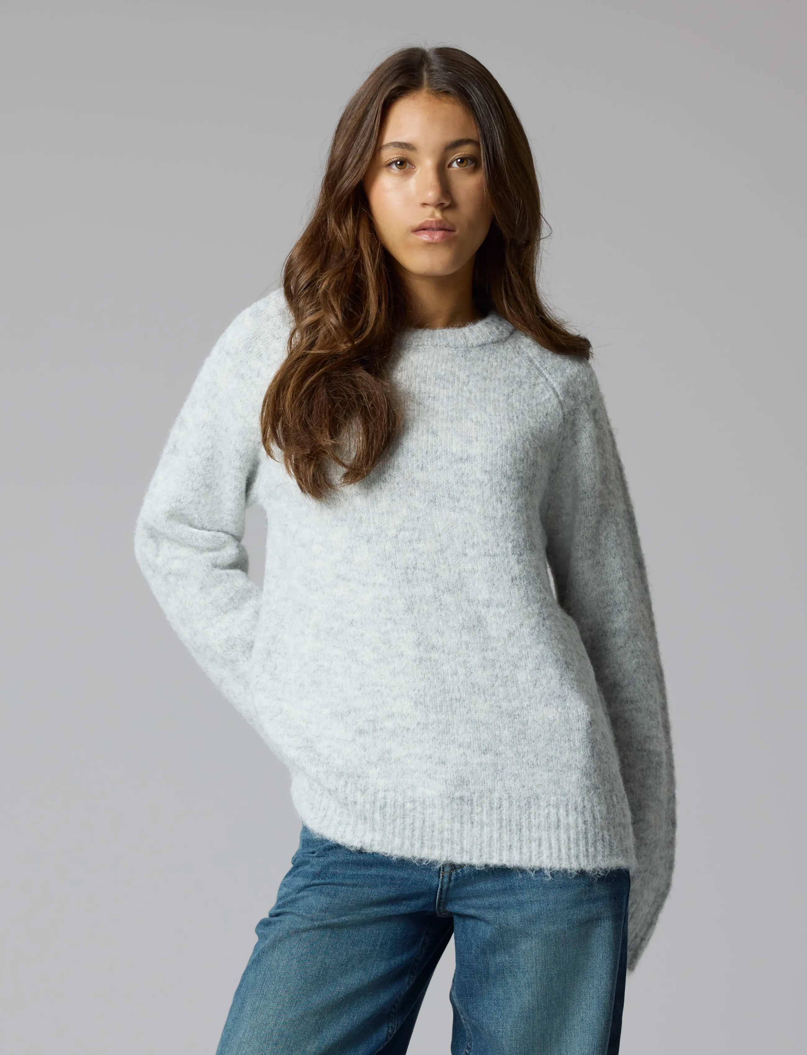LMTD - NLFBULLO LS SHORT KNIT NOOS - pullover - light grey melange - 3
