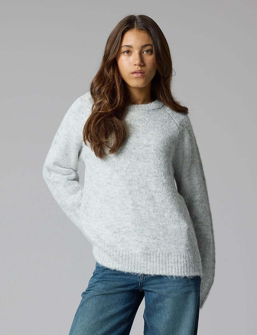 LMTD - NLFBULLO LS SHORT KNIT NOOS - pullover - light grey melange - 3