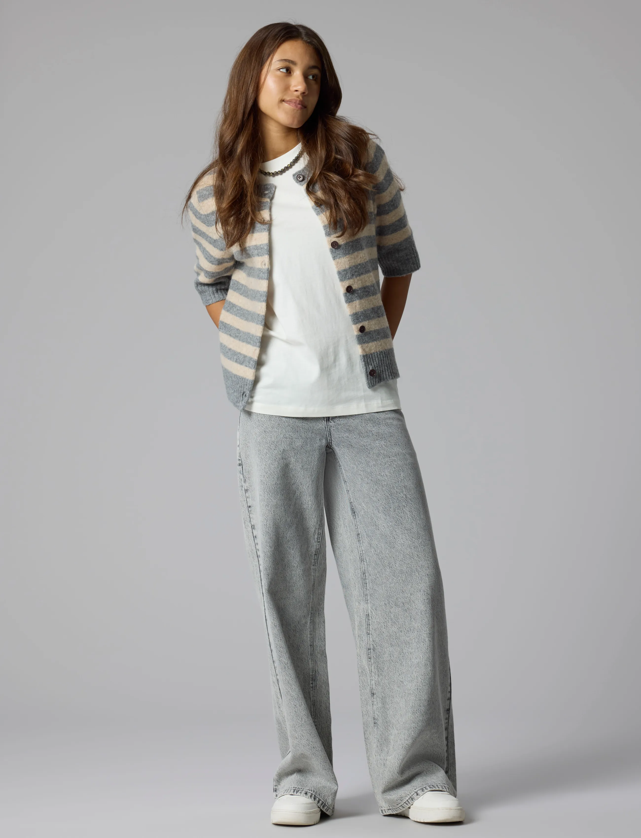 LMTD - NLFBYNTHE SS SHORT STRIPE KNIT CARDIGAN - grey melange - 2