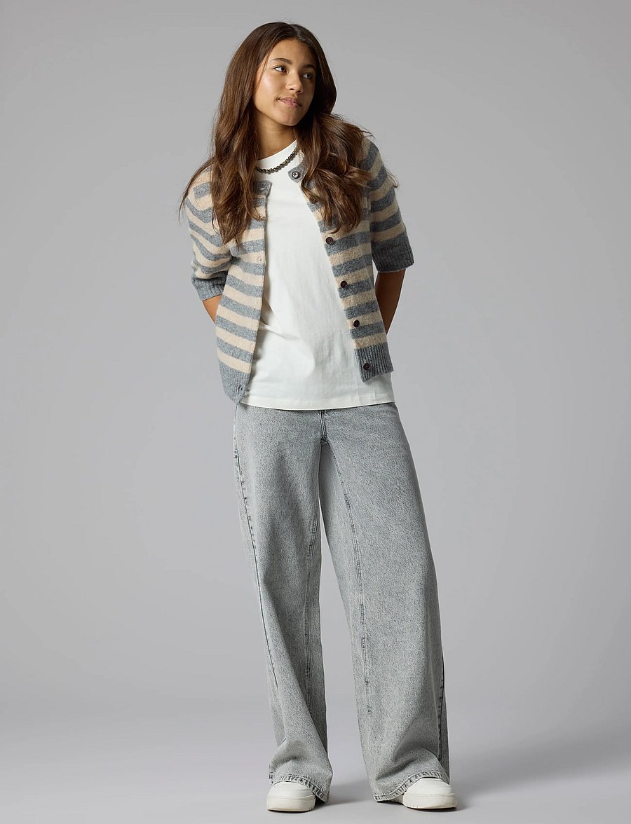 LMTD - NLFBYNTHE SS SHORT STRIPE KNIT CARDIGAN - grey melange - 2