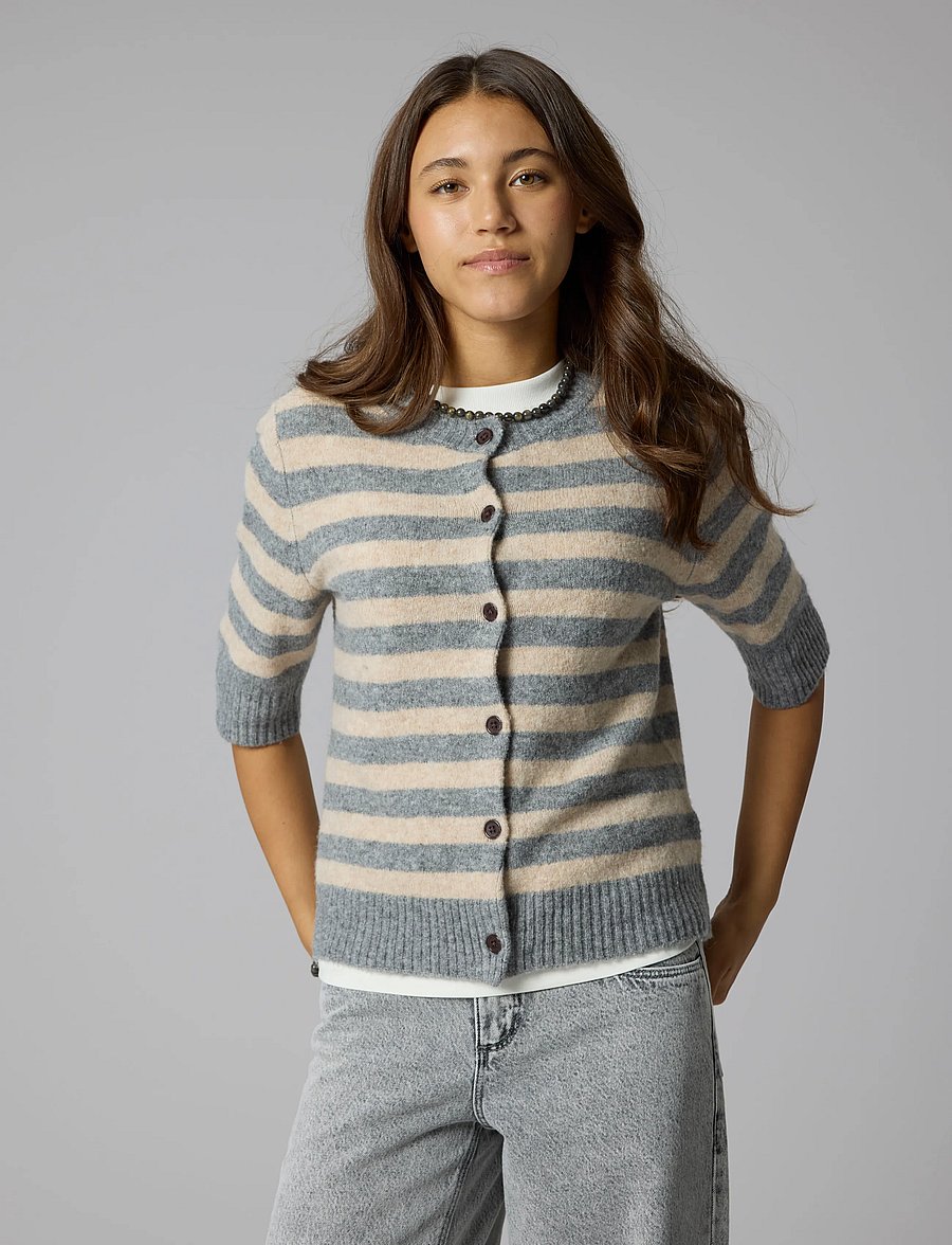 LMTD - NLFBYNTHE SS SHORT STRIPE KNIT CARDIGAN - grey melange - 3