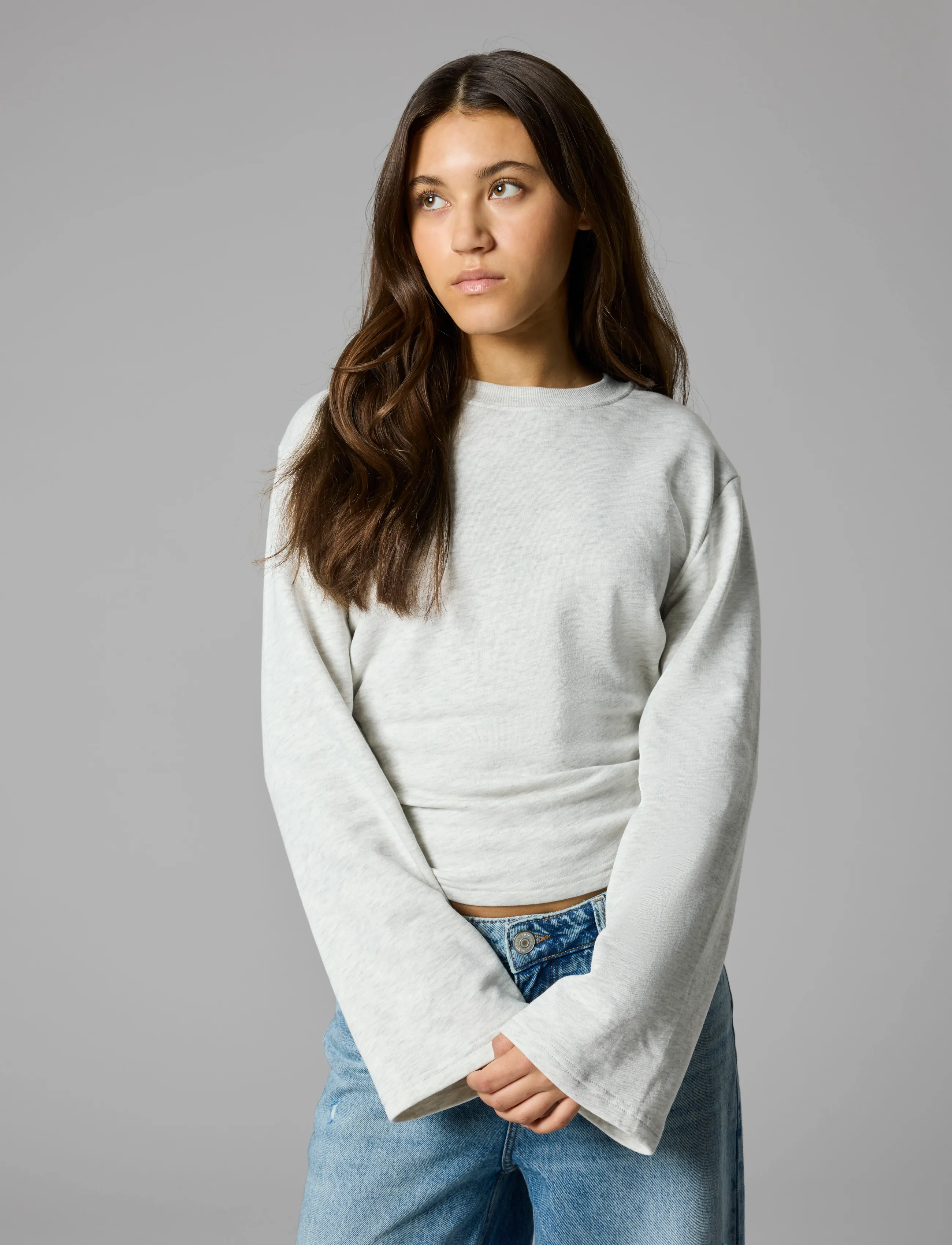 LMTD - NLFNIZU LS RUCHED SWEAT - sweatshirts - light grey melange - 4
