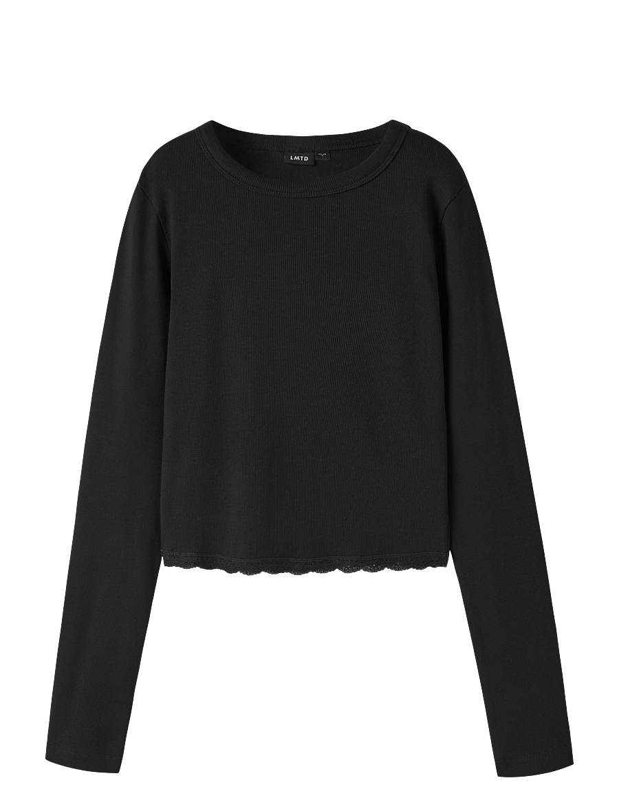 LMTD - NLFNINAJA LS CROP LACE S TOP - långärmade t-shirts - black - 0
