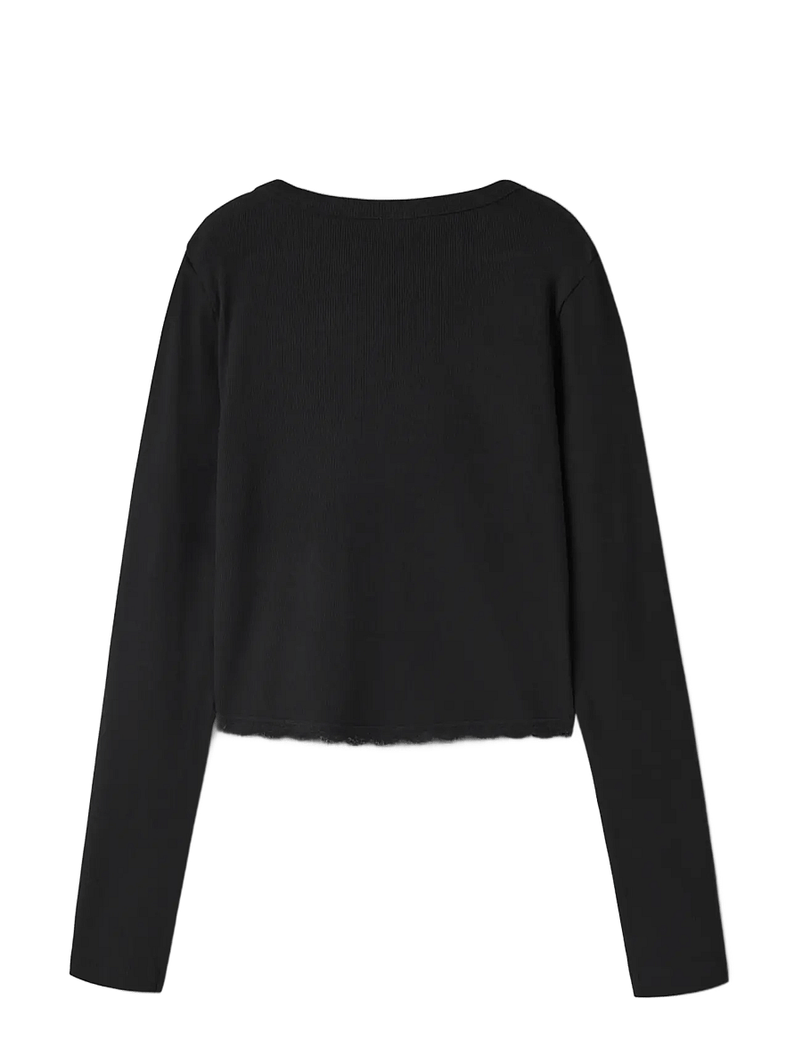 LMTD - NLFNINAJA LS CROP LACE S TOP - långärmade t-shirts - black - 1