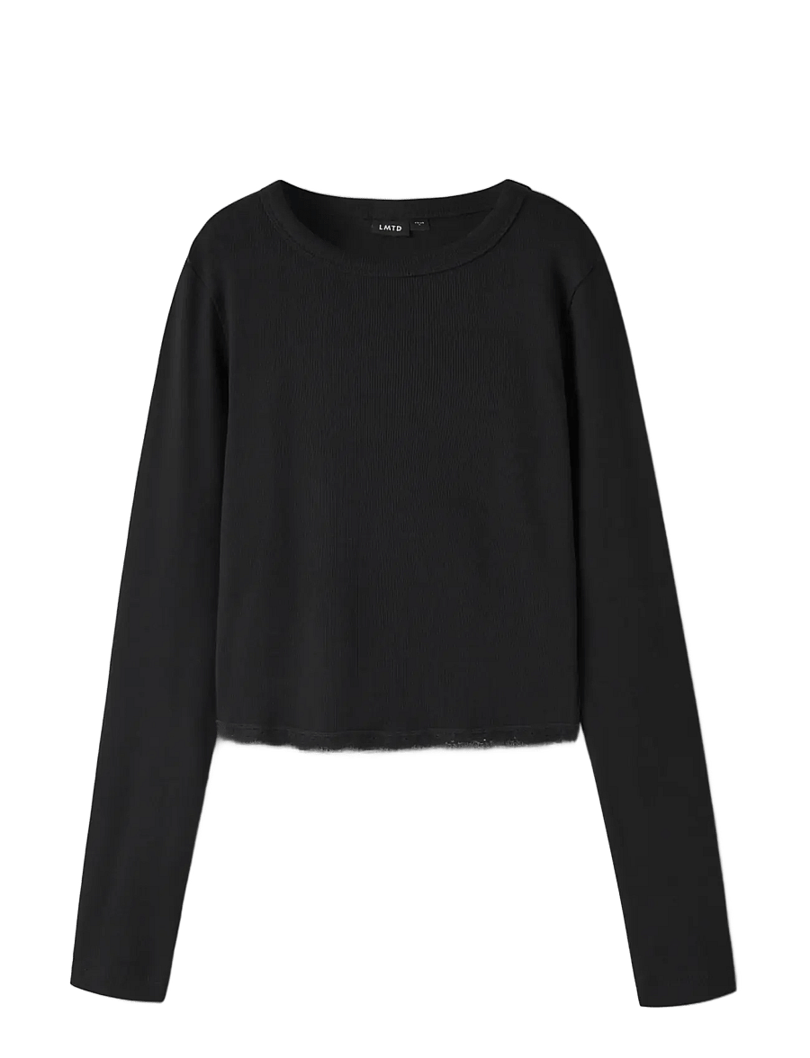 LMTD - NLFNINAJA LS CROP LACE S TOP - långärmade t-shirts - black - 2