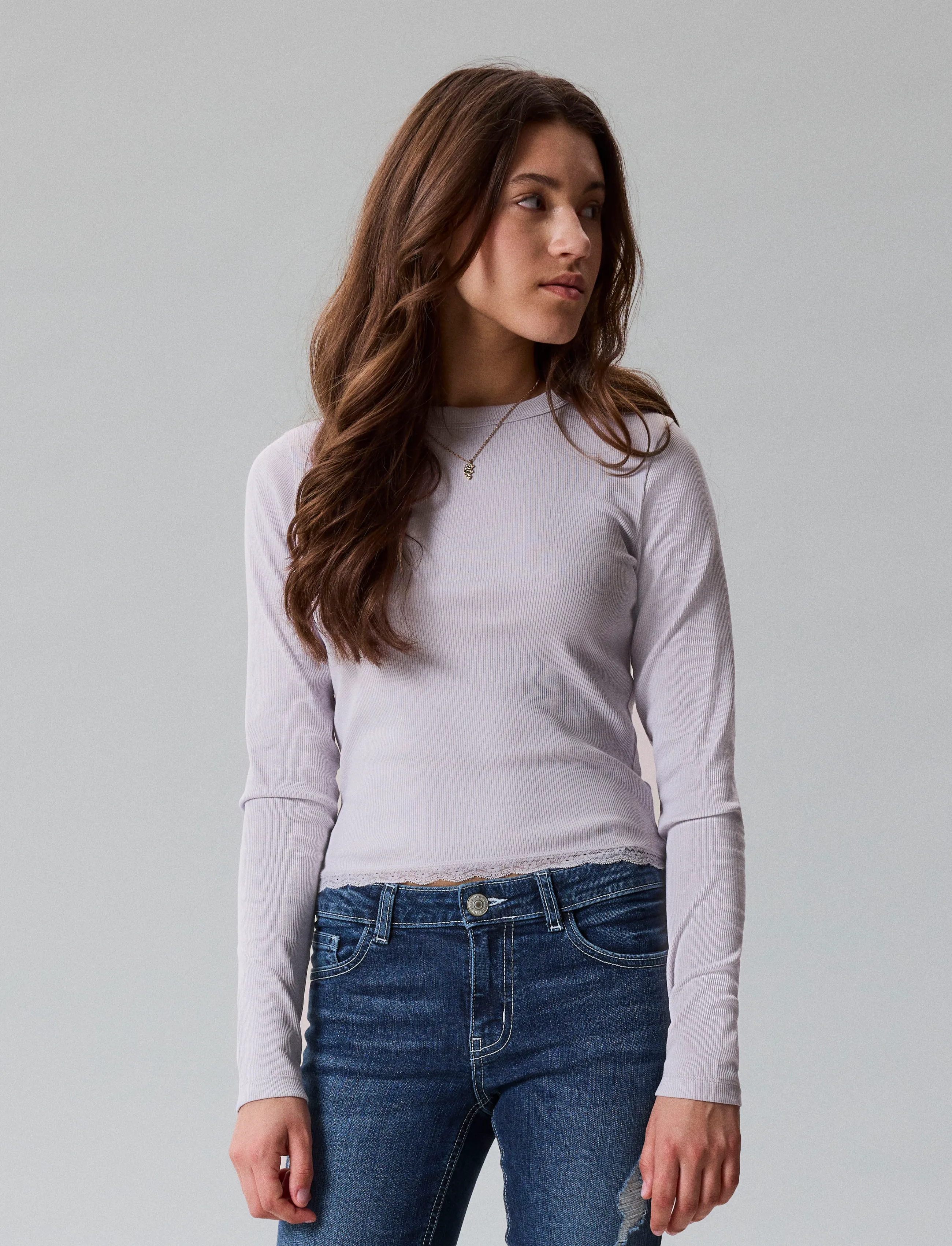 LMTD - NLFNINAJA LS CROP LACE S TOP - långärmade t-shirts - misty lilac - 4