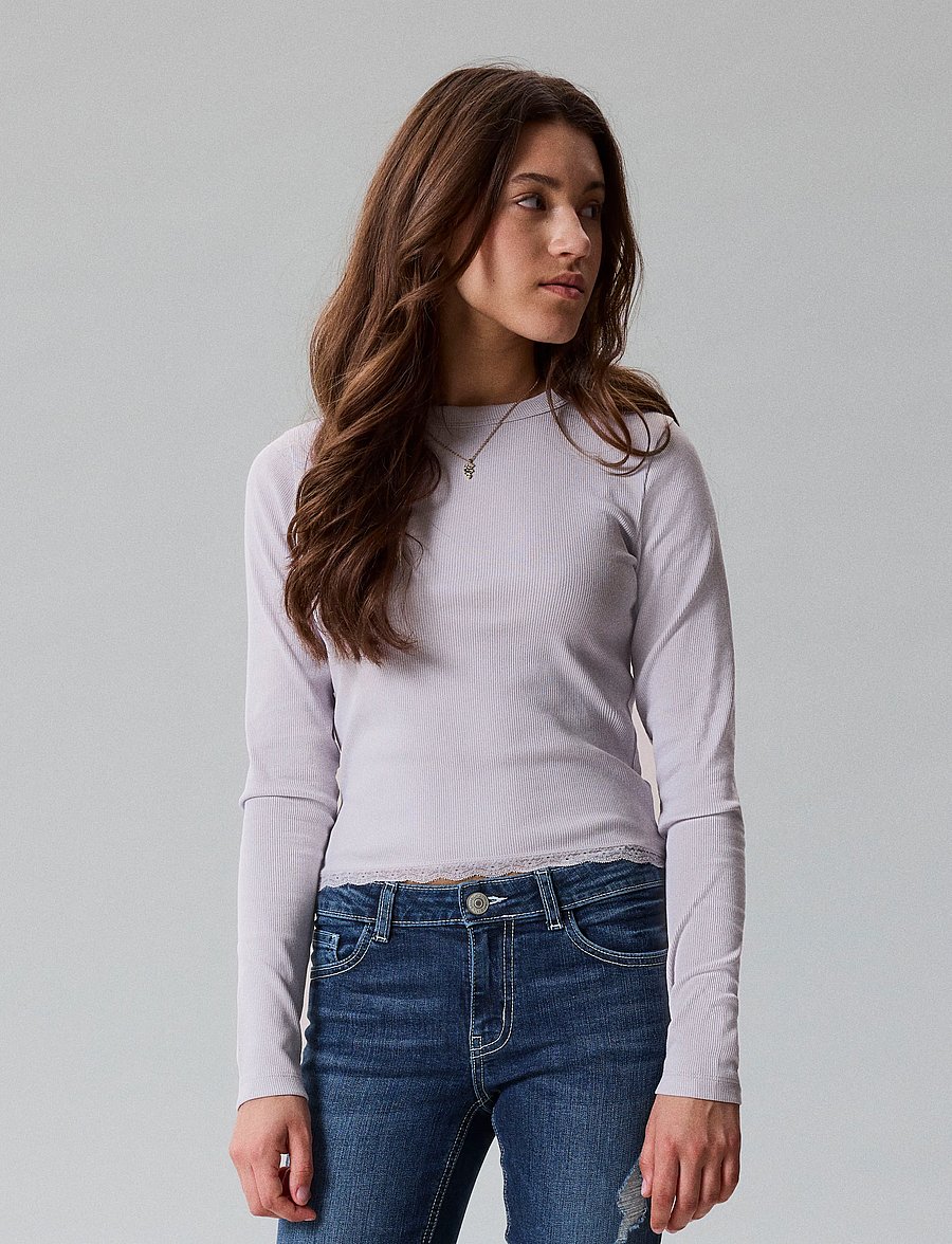 LMTD - NLFNINAJA LS CROP LACE S TOP - långärmade t-shirts - misty lilac - 4