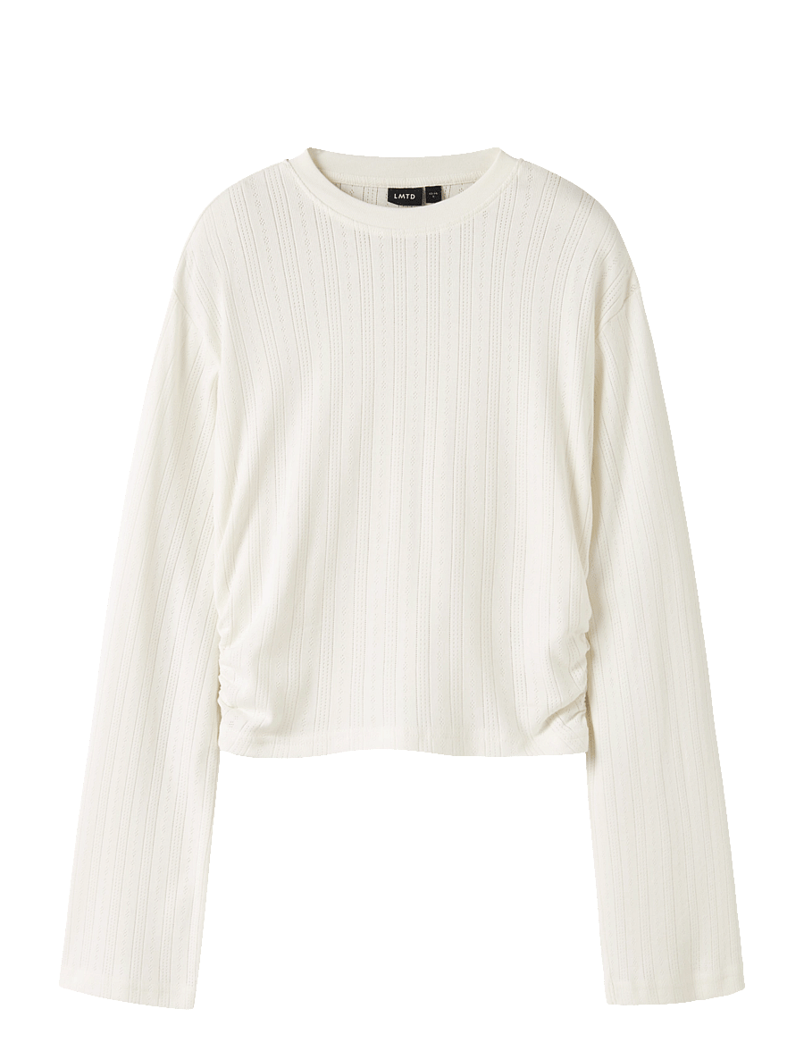 LMTD - NLFNOMINA LS SHORT RUCHED TOP - langærmede t-shirts - white alyssum - 0
