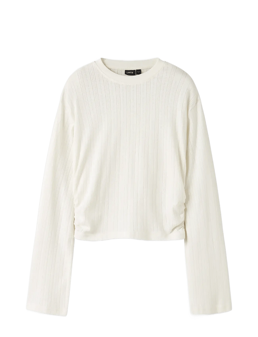 LMTD - NLFNOMINA LS SHORT RUCHED TOP - langærmede t-shirts - white alyssum - 1