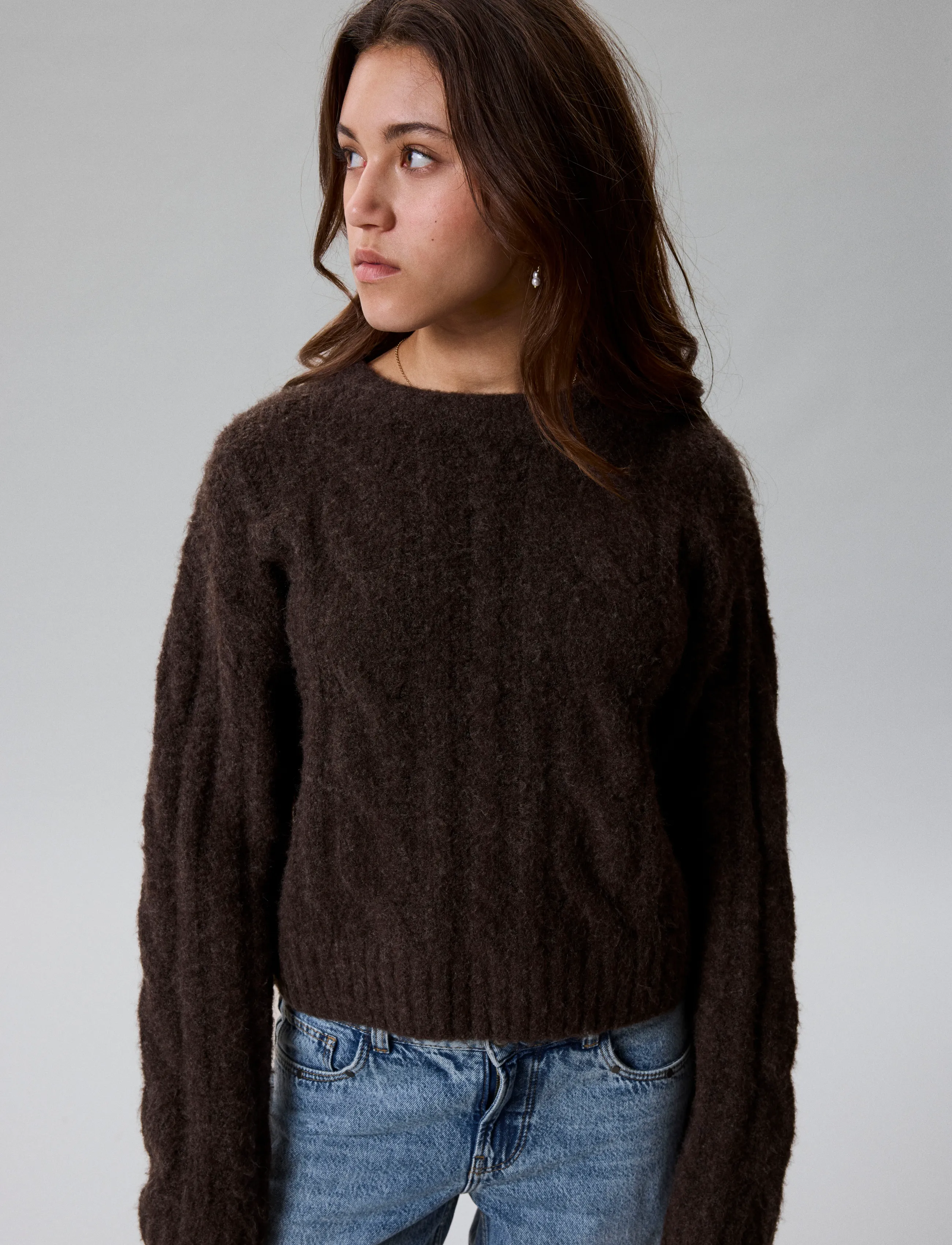 LMTD - NLFKLEAVECABLE LS SHORT KNIT NOOS - pullover - chocolate brown - 3