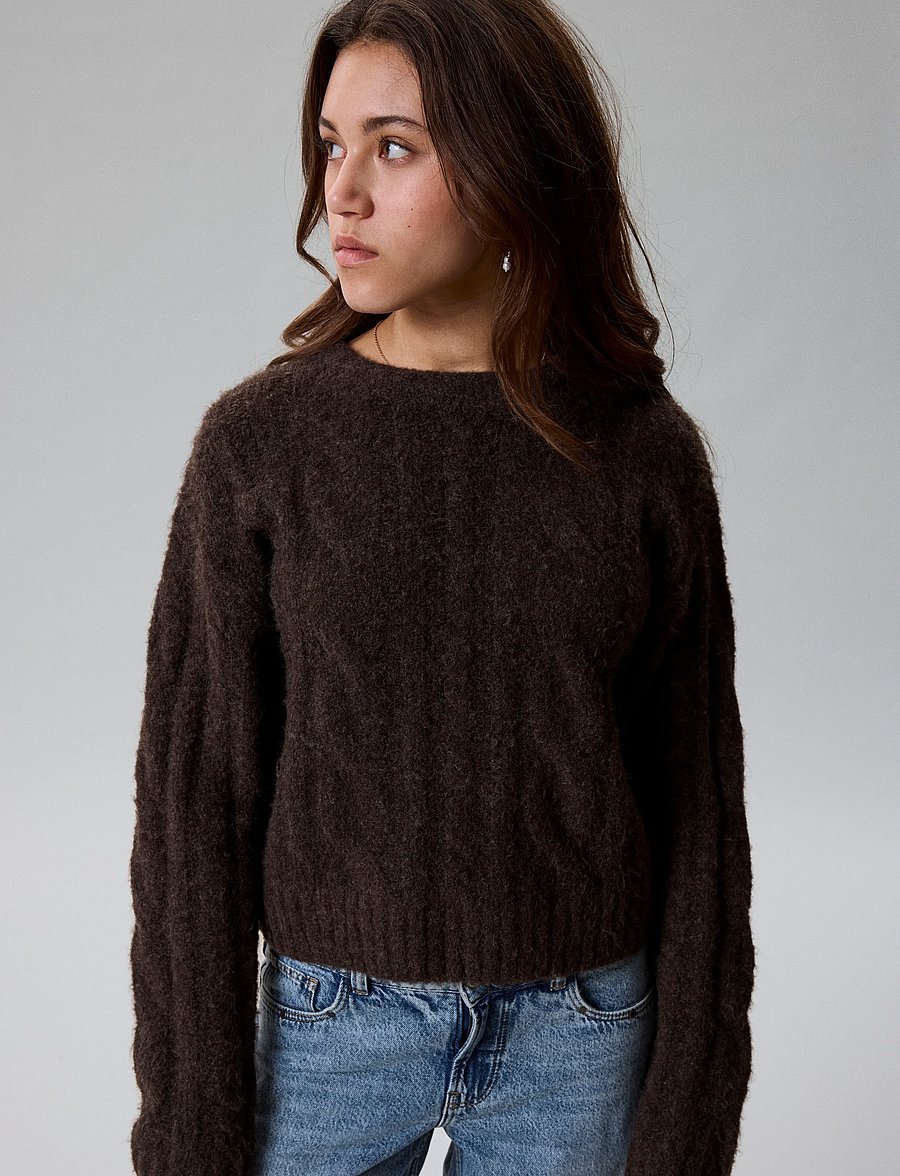 LMTD - NLFKLEAVECABLE LS SHORT KNIT NOOS - pullover - chocolate brown - 3