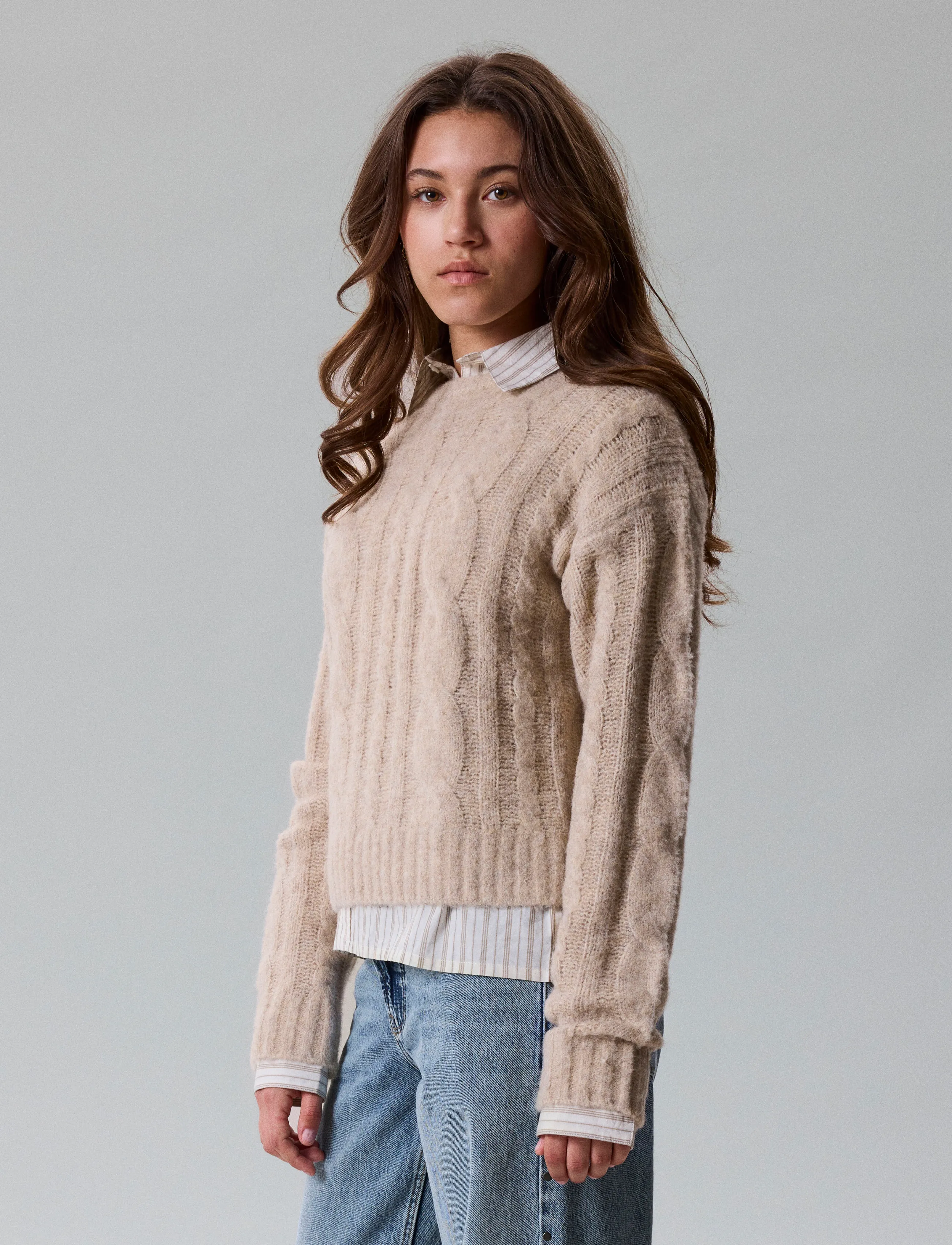 LMTD - NLFKLEAVECABLE LS SHORT KNIT NOOS - pullover - oatmeal - 4