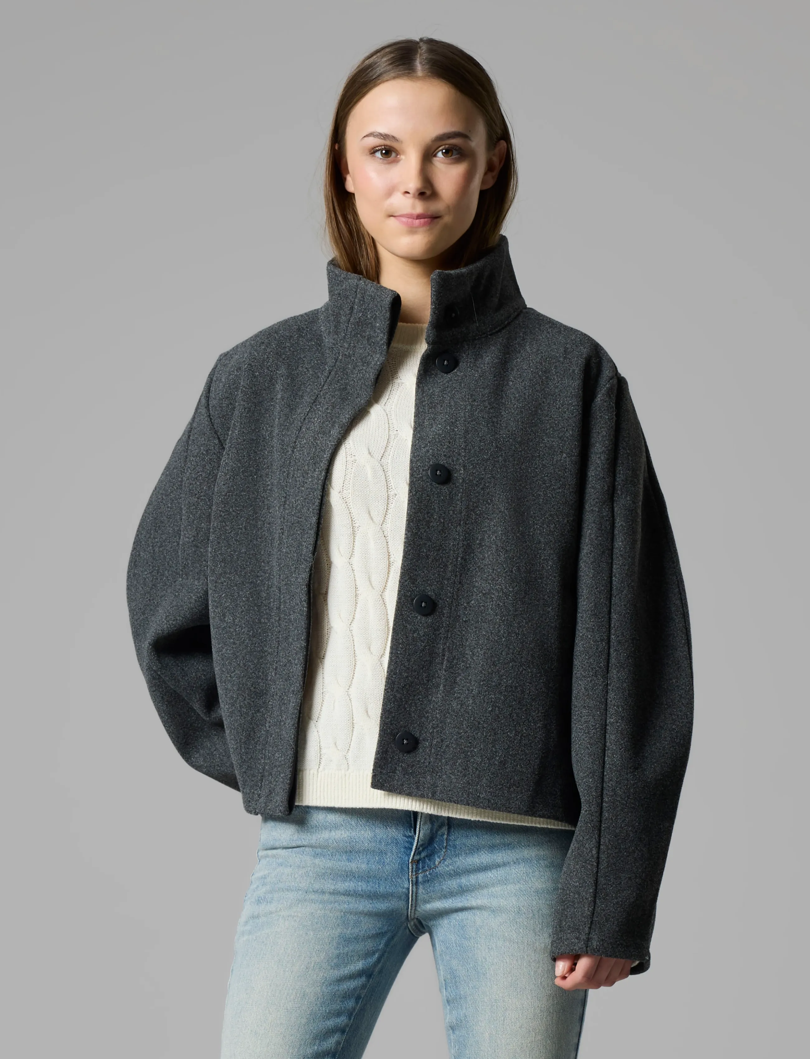 LMTD - NLFBARINA LS SHORT JACKET - puffer & padded - dark grey melange - 3