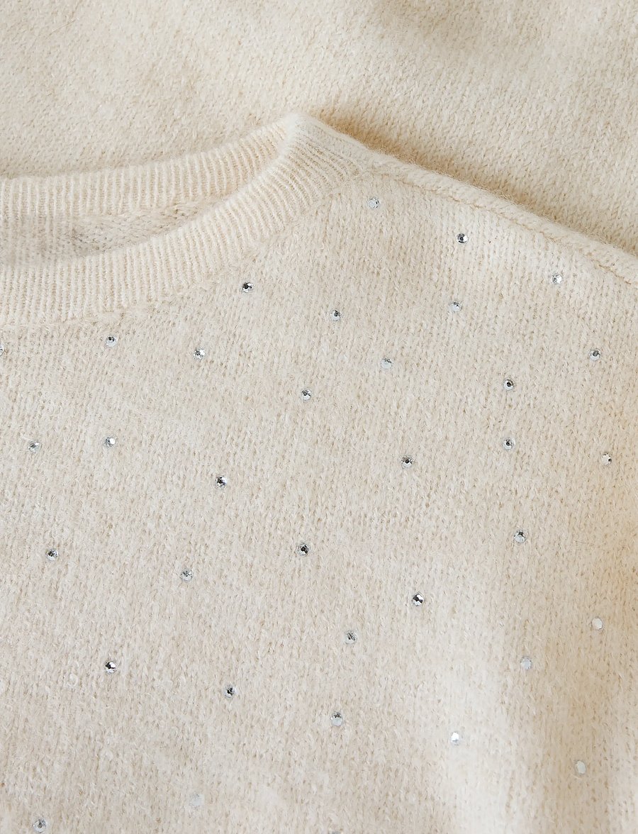 LMTD - NLFLODET STUD LS SHORT S KNIT - trøjer - antique white - 4