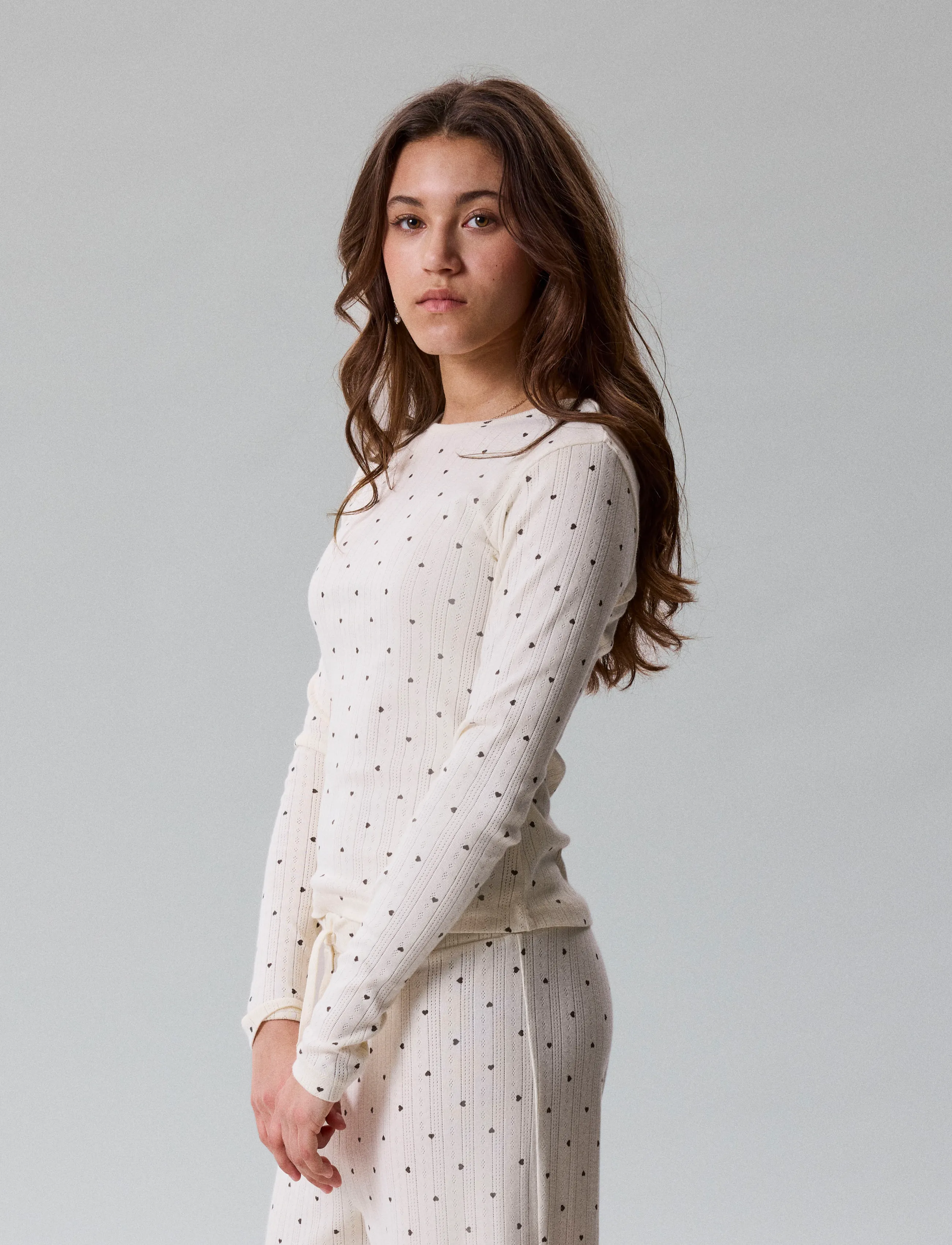 LMTD Nlfsomina Ls Pointelle Nightset, 170-176, Cream, Pyjamas > Pyjamas-Sæt, Børn