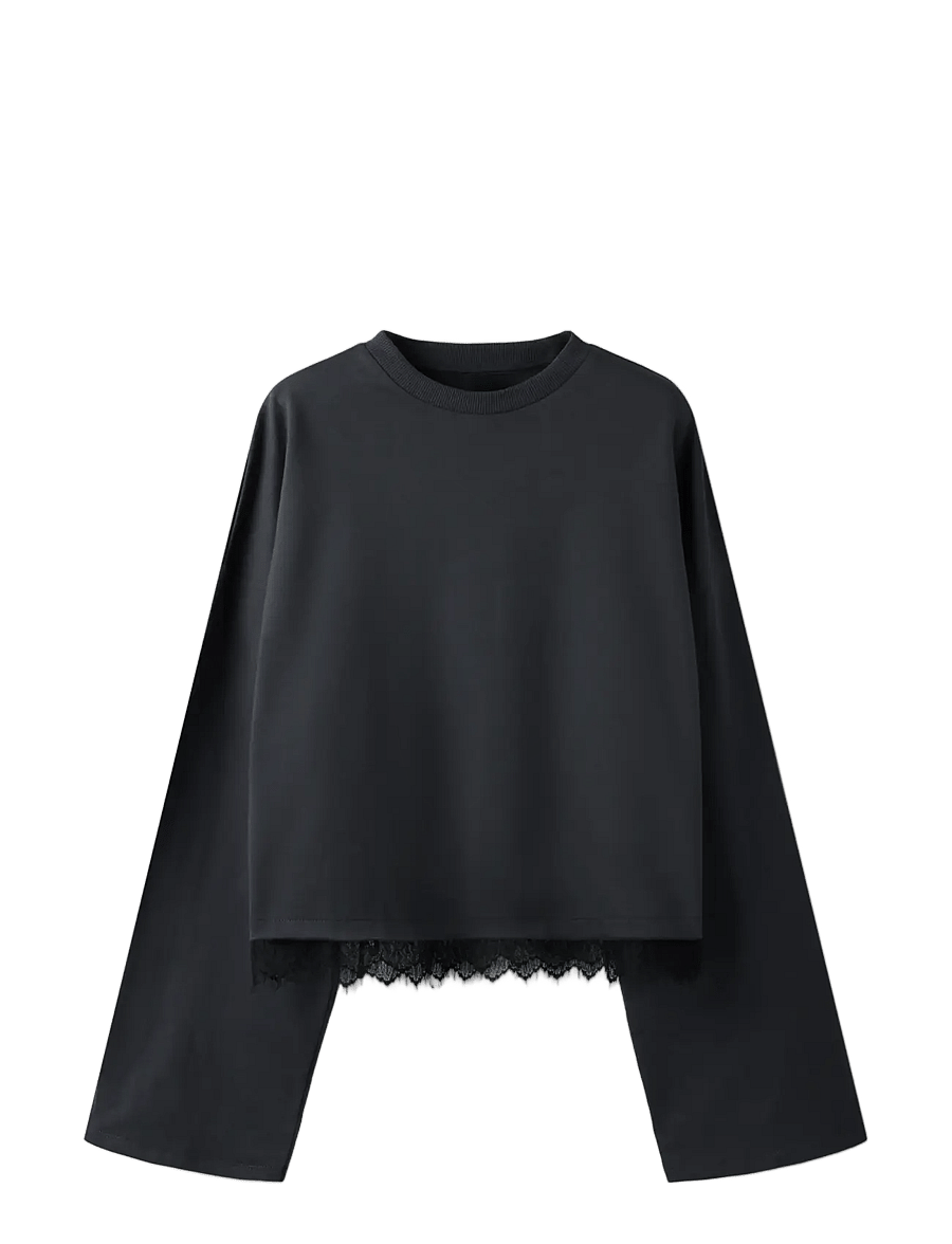 LMTD - NLFBELLA LS LACE TOP - black oyster - 2