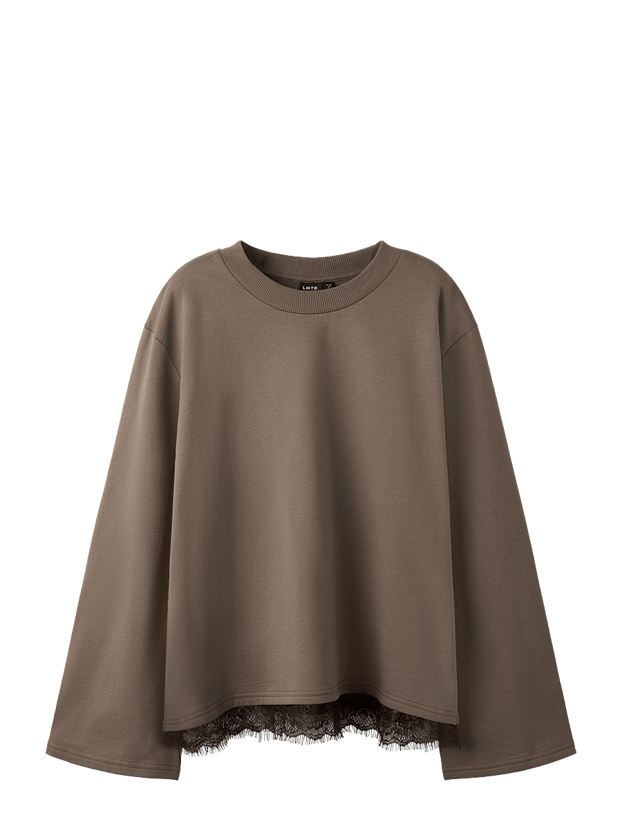 LMTD - NLFBELLA LS LACE TOP - långärmade t-shirts - chocolate chip - 0