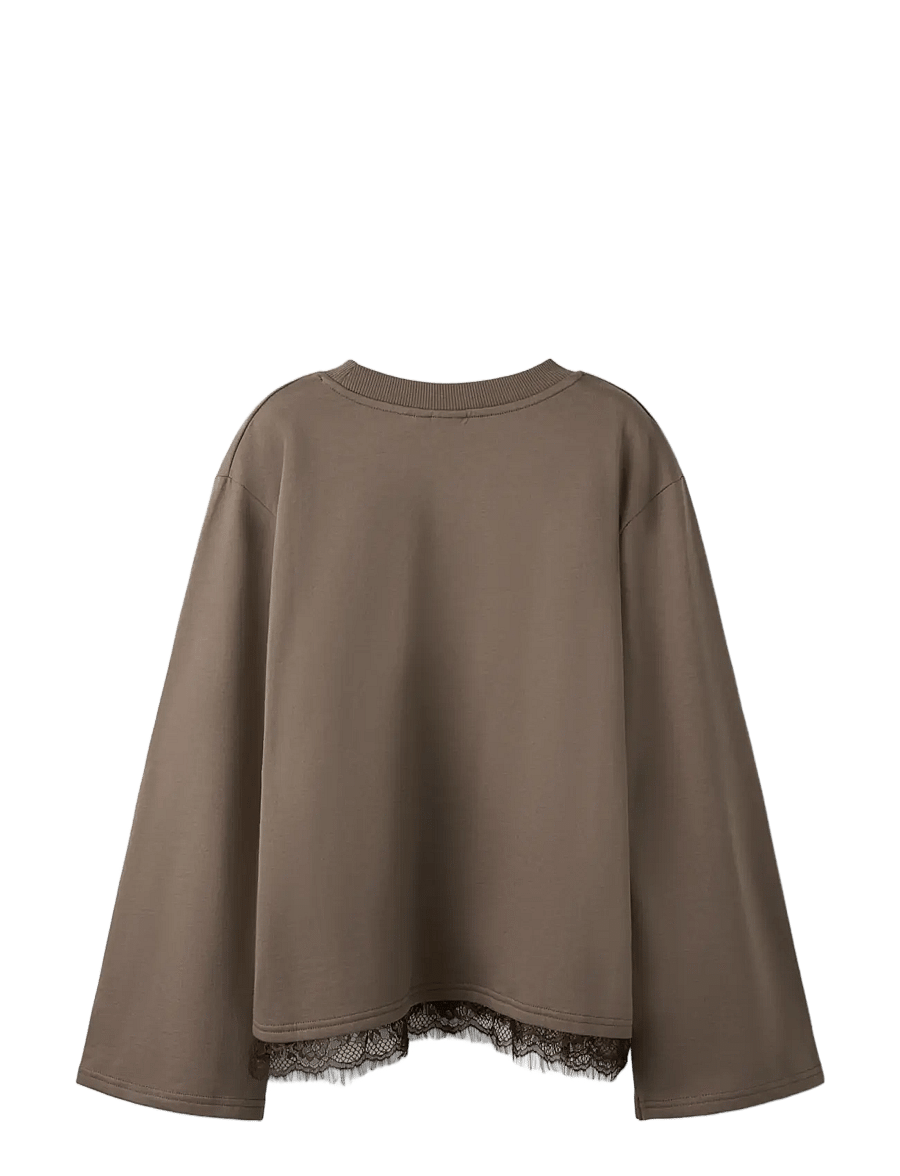 LMTD - NLFBELLA LS LACE TOP - långärmade t-shirts - chocolate chip - 1