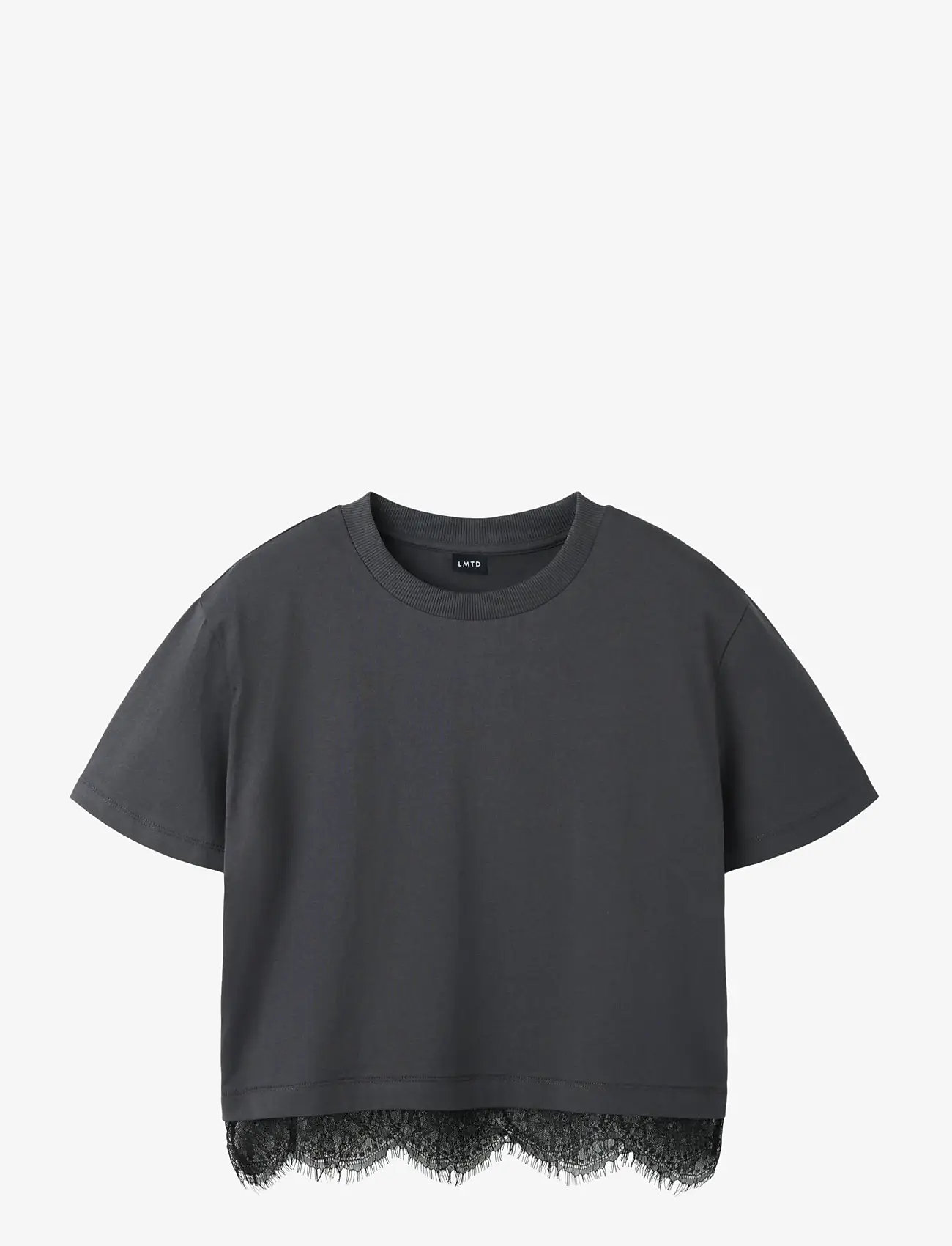 LMTD - NLFBELLA SS L LACE TOP - kortärmade t-shirts - black oyster - 0
