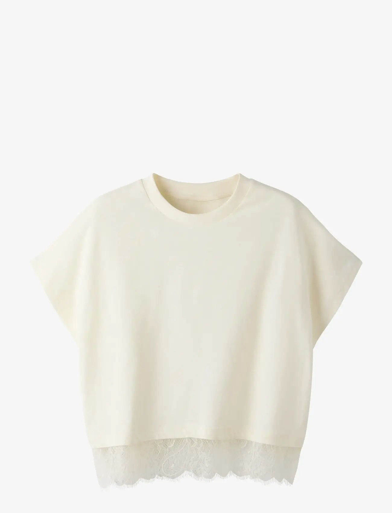 LMTD - NLFBELLA SS L LACE TOP - kortærmede t-shirts - white alyssum - 0