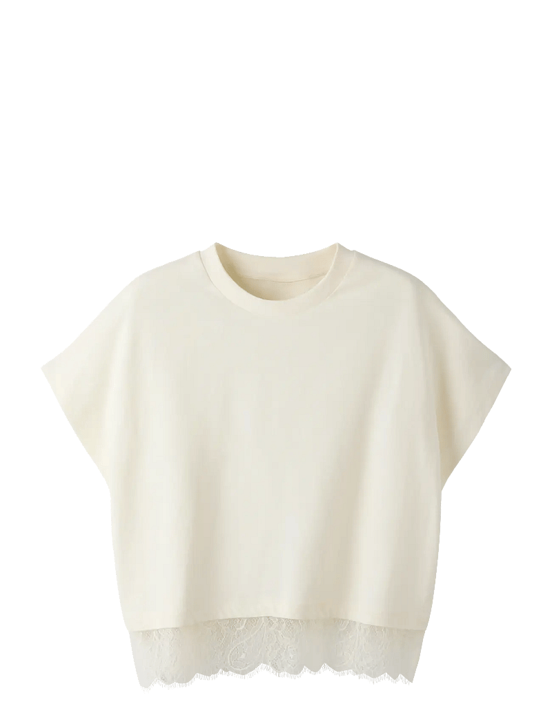 LMTD - NLFBELLA SS L LACE TOP - kurzärmelige - white alyssum - 0