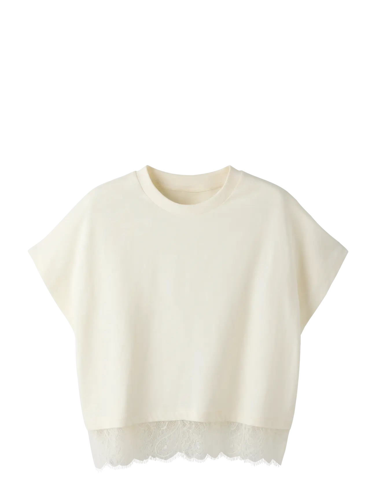 LMTD NLFBELLA SS L LACE TOP - T-shirts - WHITE ALYSSUM / cream