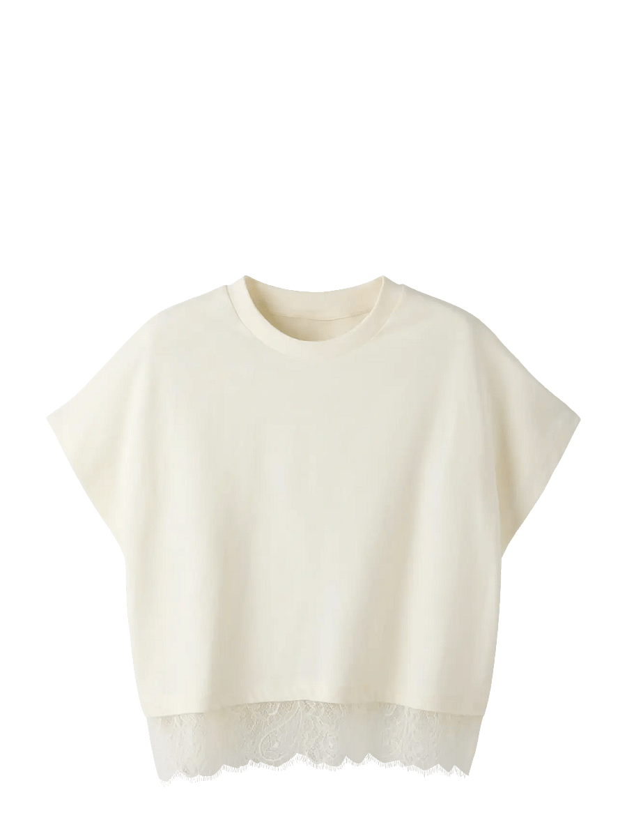 LMTD - NLFBELLA SS L LACE TOP - kurzärmelige - white alyssum - 0