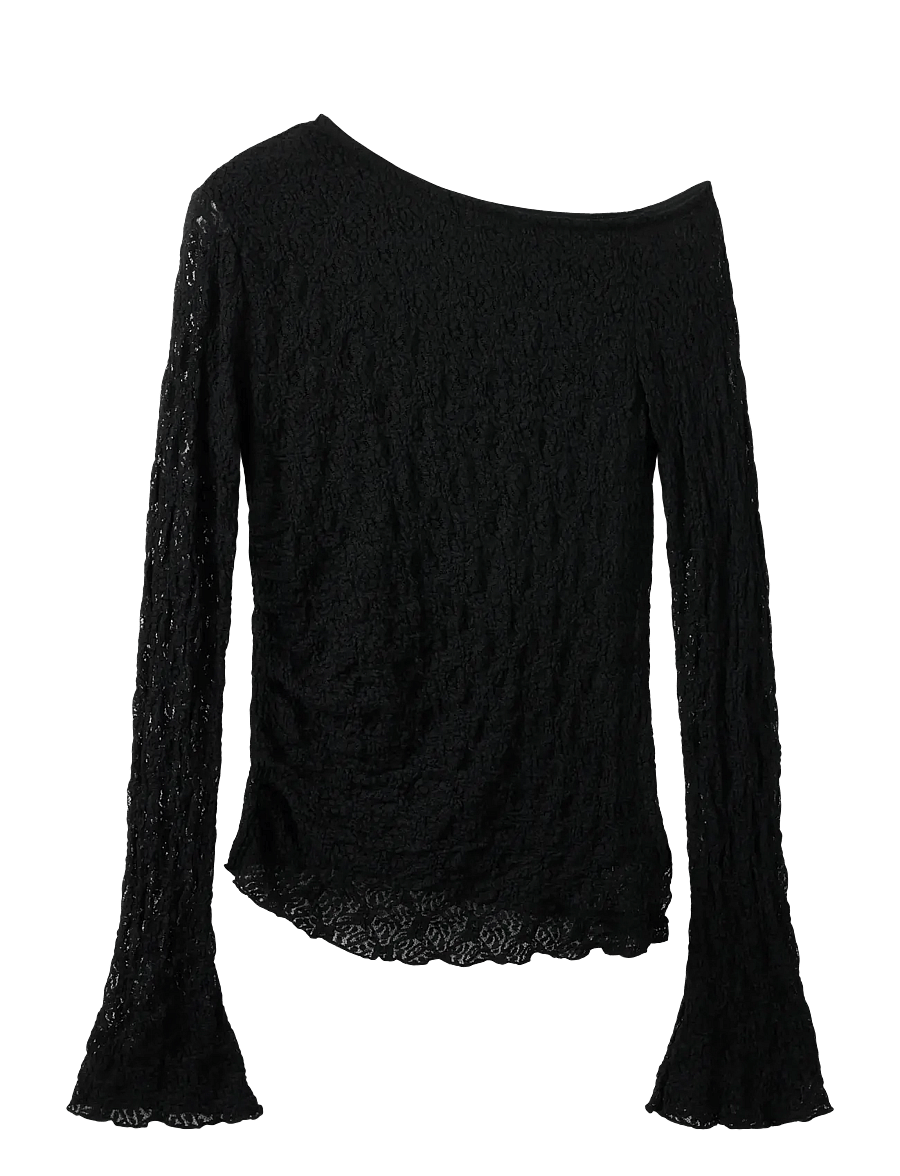 LMTD - NLFROSANI LACE LS RUCHED TOP - blusen & tuniken - black - 0