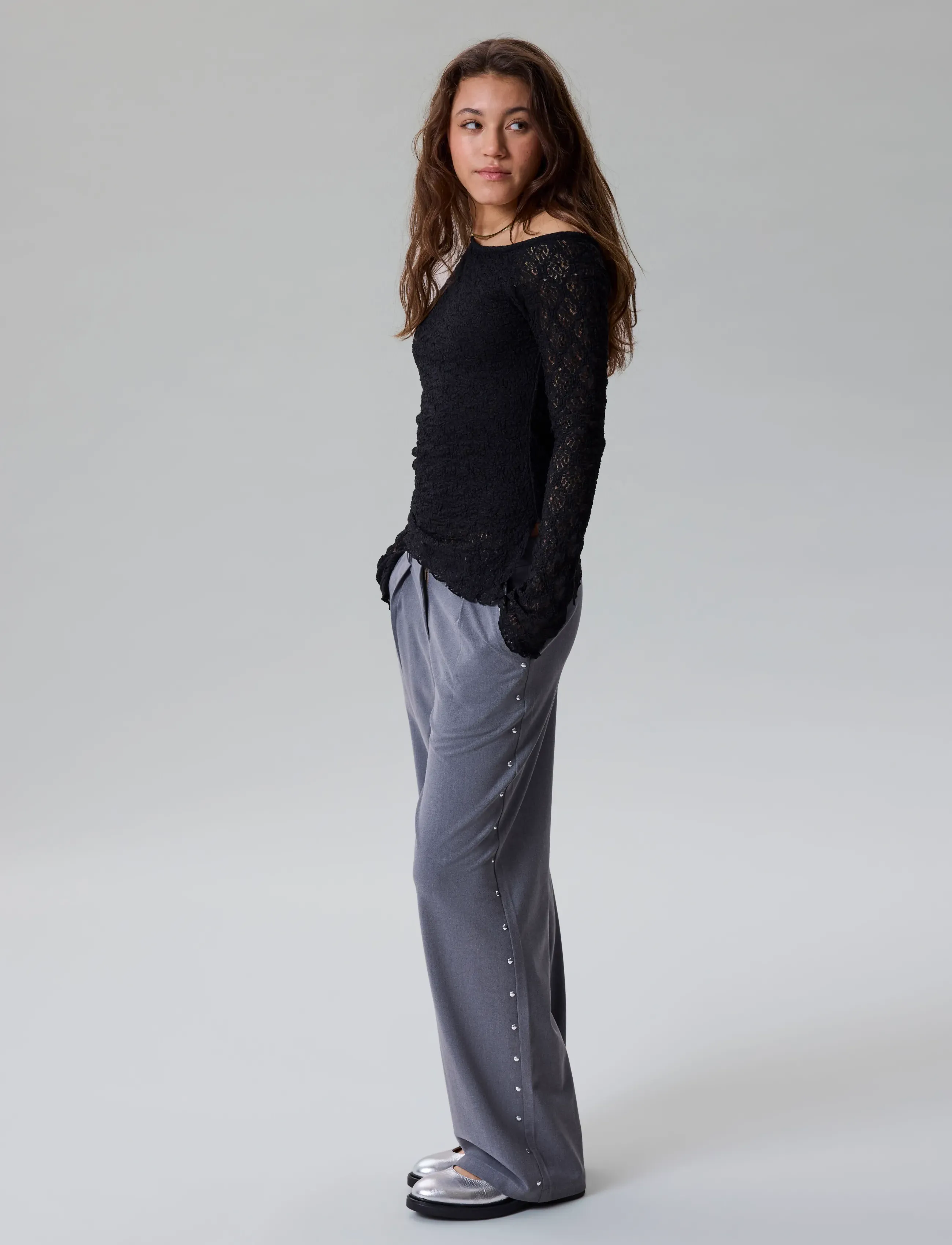 LMTD - NLFROSANI LACE LS RUCHED TOP - blusen & tuniken - black - 2