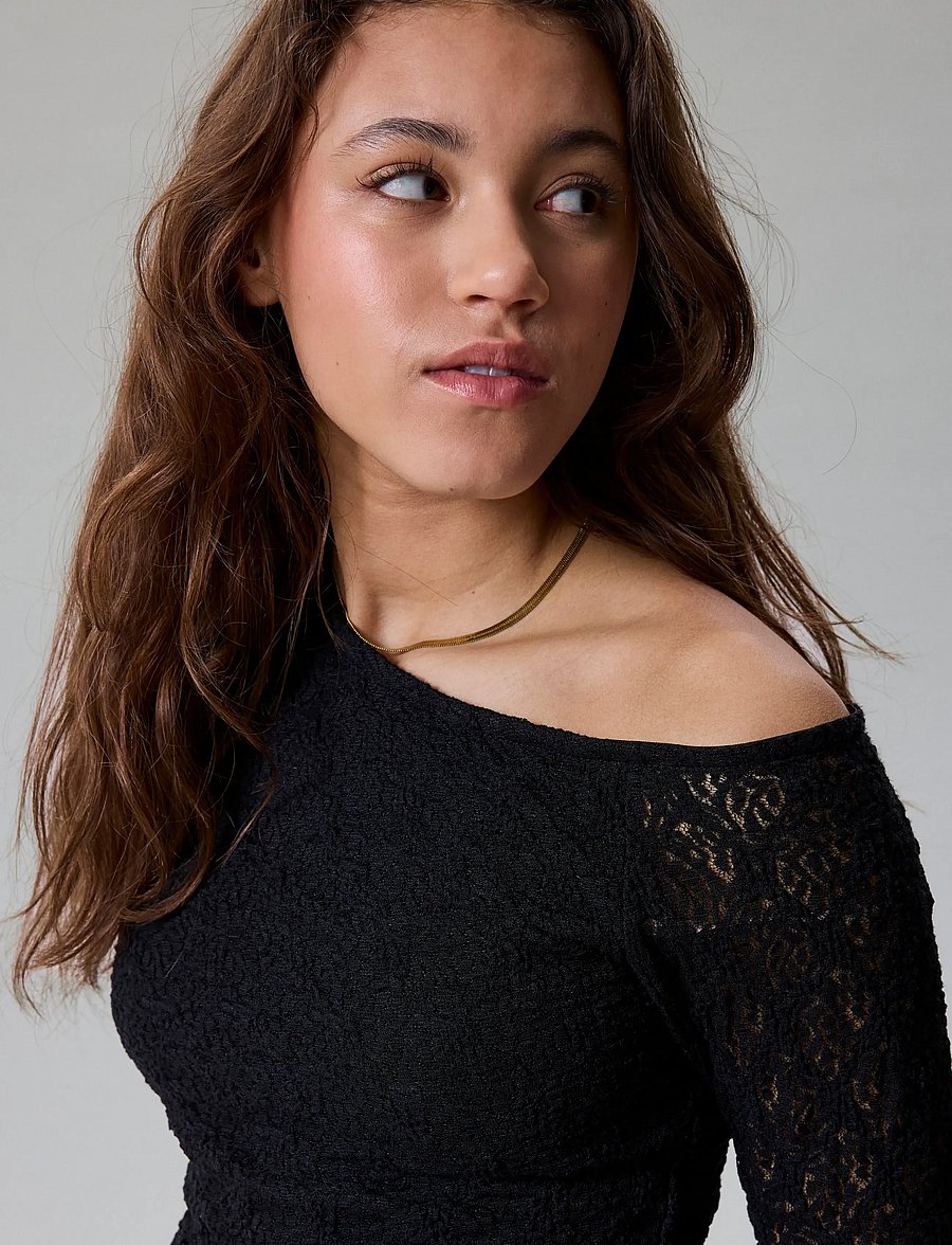 LMTD - NLFROSANI LACE LS RUCHED TOP - blusen & tuniken - black - 3