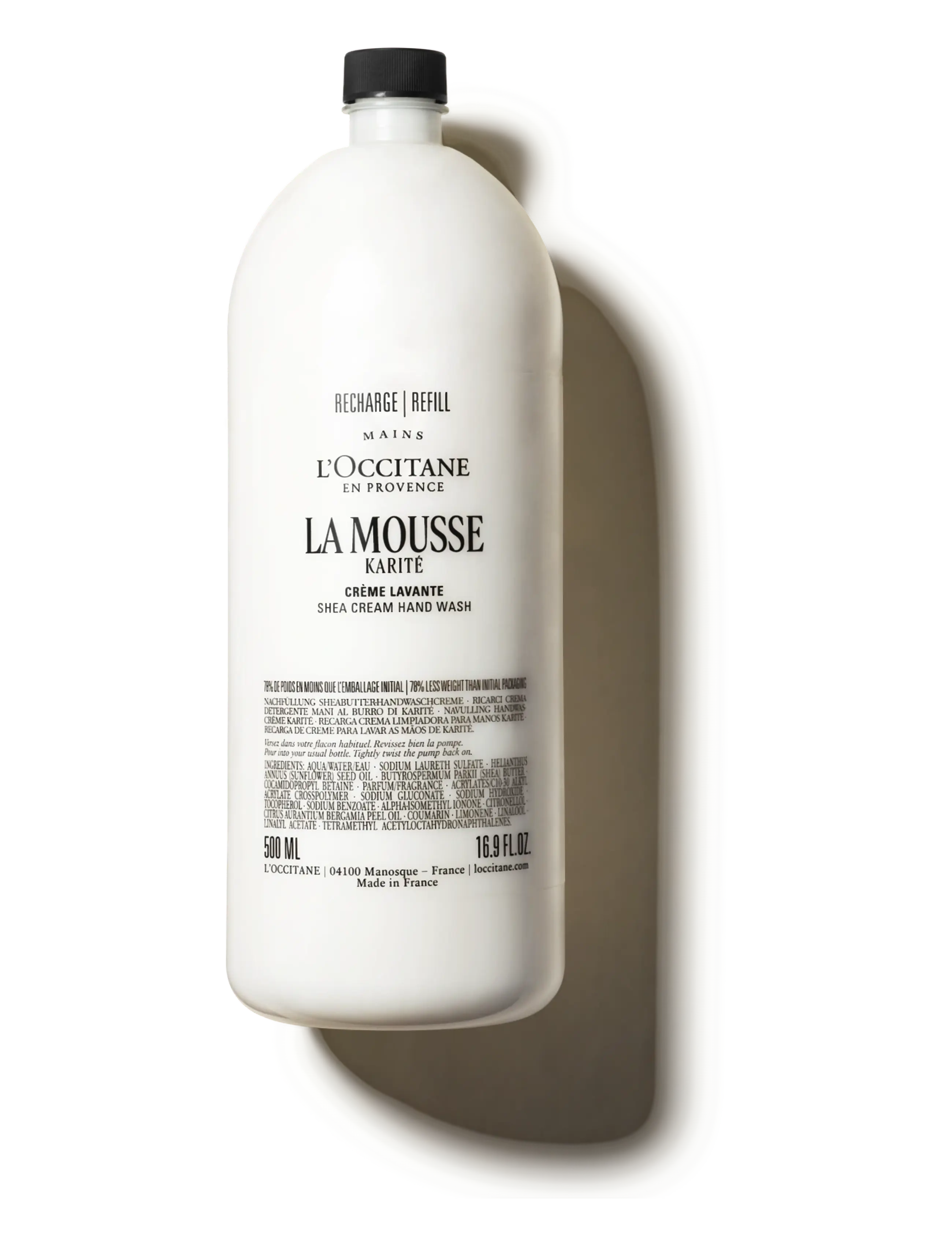 L'Occitane Shea (Karité) Cream Hand Wash Refill 500Ml, Håndsæbepåfyldning, Nude, Str: 500 ML