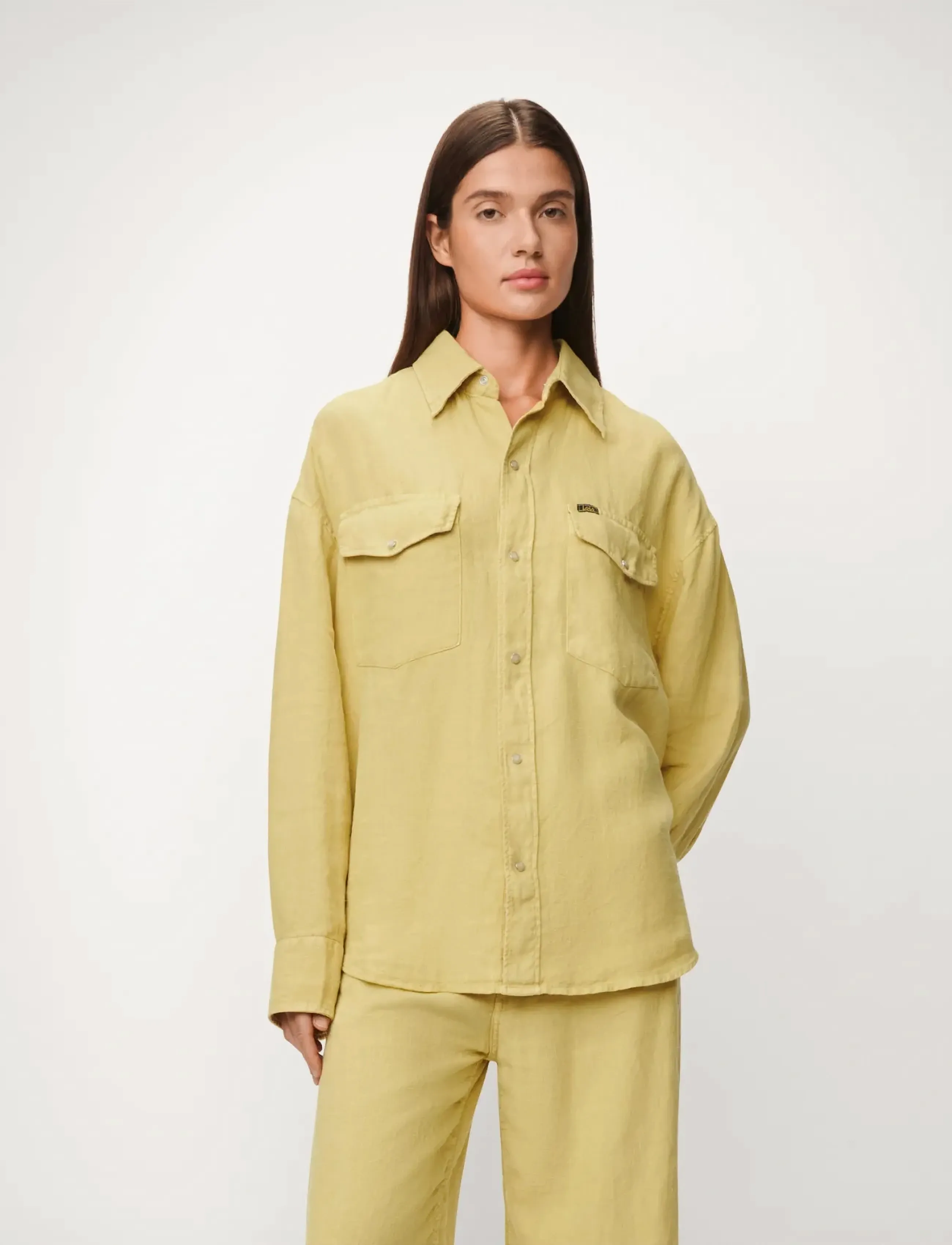 Lois Jeans Mia Shirt 7908 Aged Heavy Linen, Kvinder, Utility Skjorte, Gul, Str: M