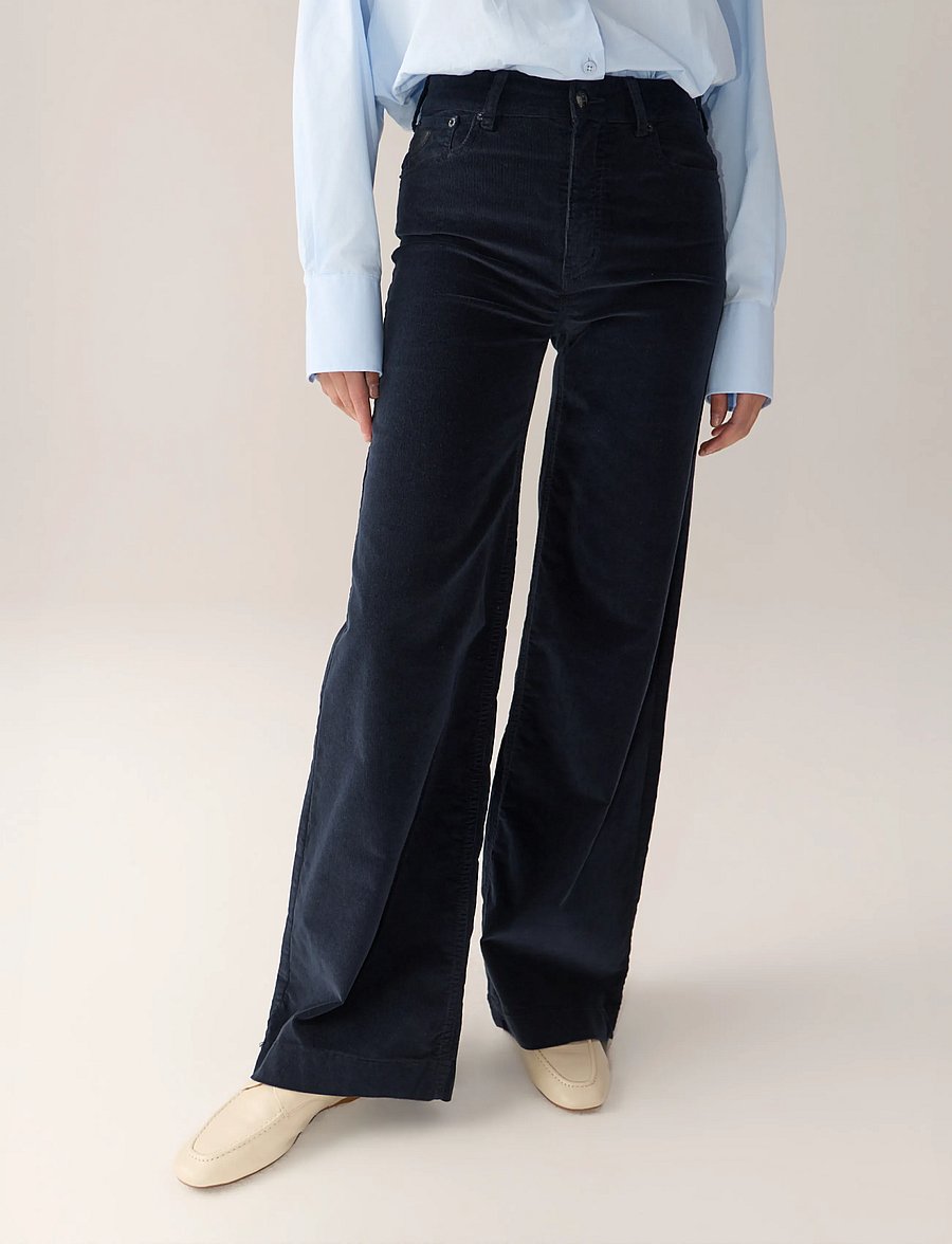 Lois Jeans - Palazzo Mistral - Shiny cord - wide leg trousers - 60 navy - 0